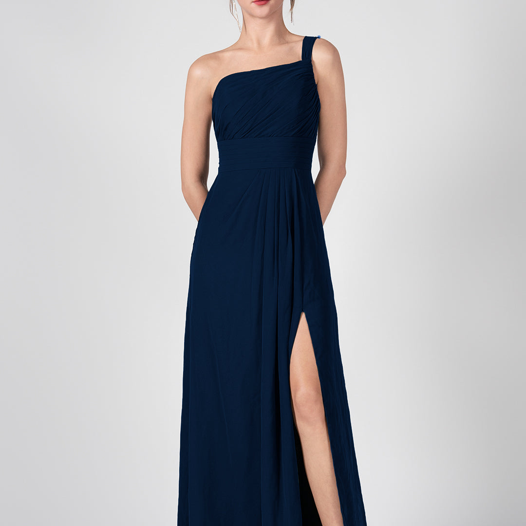 One Shoulder A-Line Side Split Chiffon Maxi Dresses