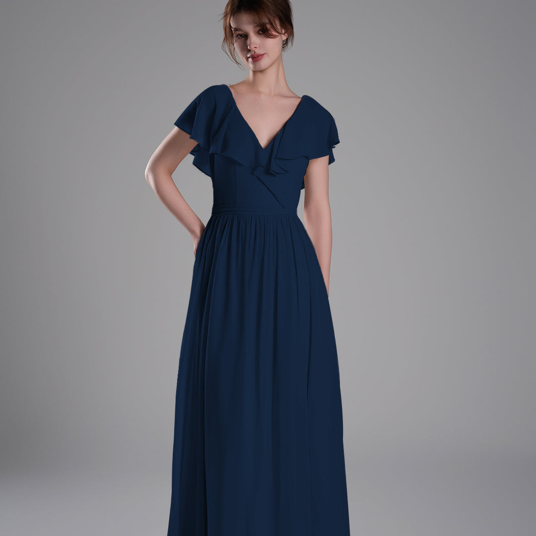 Deep V-Neckline Flutter Sleeves Tie Detail Dresses