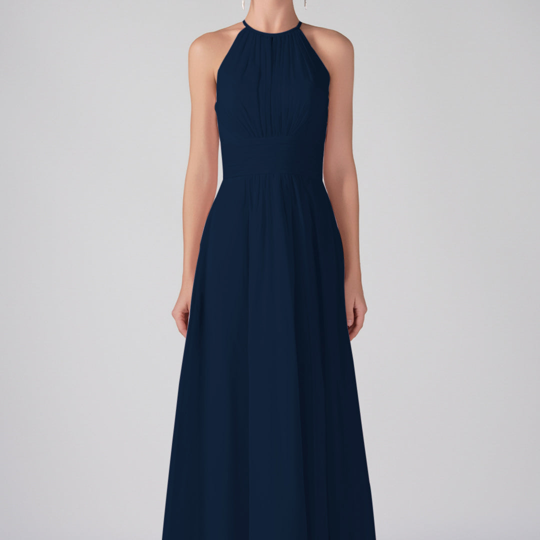 Robe longue chic à volants et bretelles licou