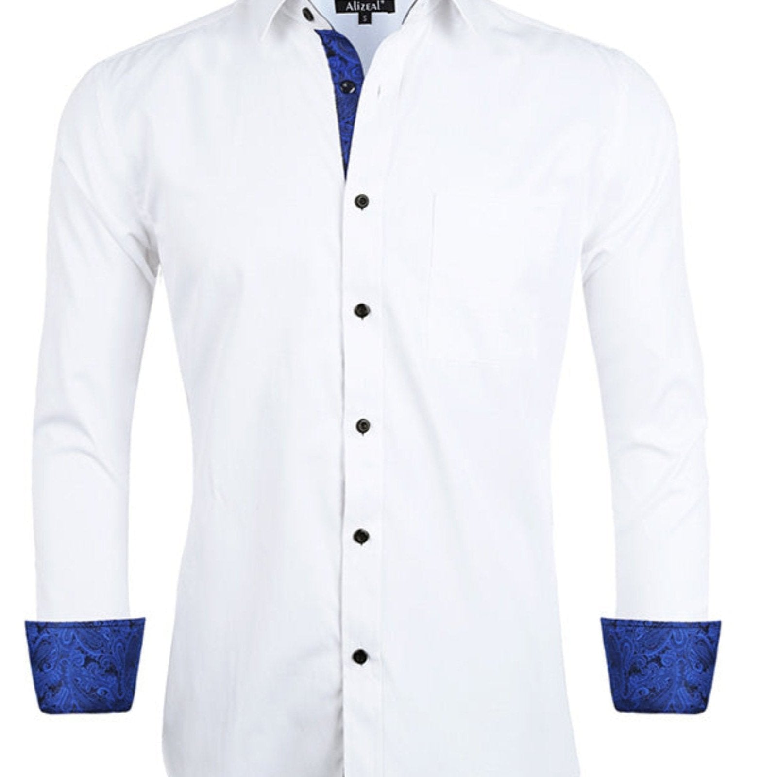 Men's Business White Series Slim Fit Long Sleeve Patchwork Button-Down Dress Shirts