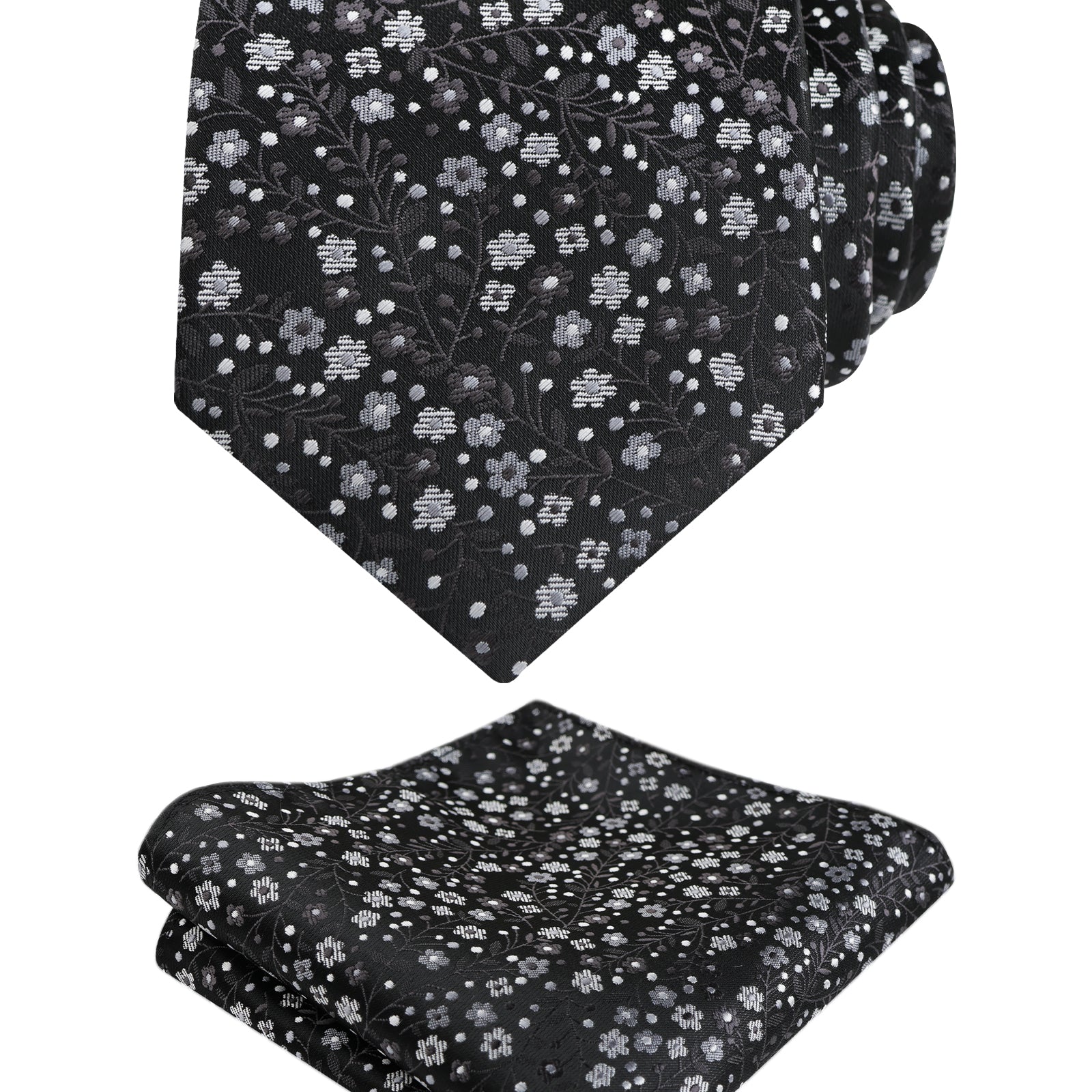 Mens 3.15inches Exquisite Floral Tie with Small Flower Printed Pocket Square-142