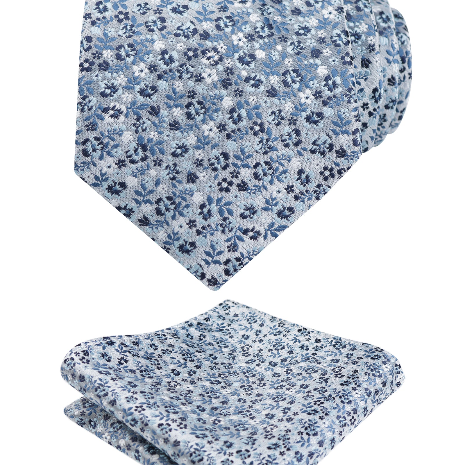 Mens 3.15inches Exquisite Floral Tie with Small Flower Printed Pocket Square-142