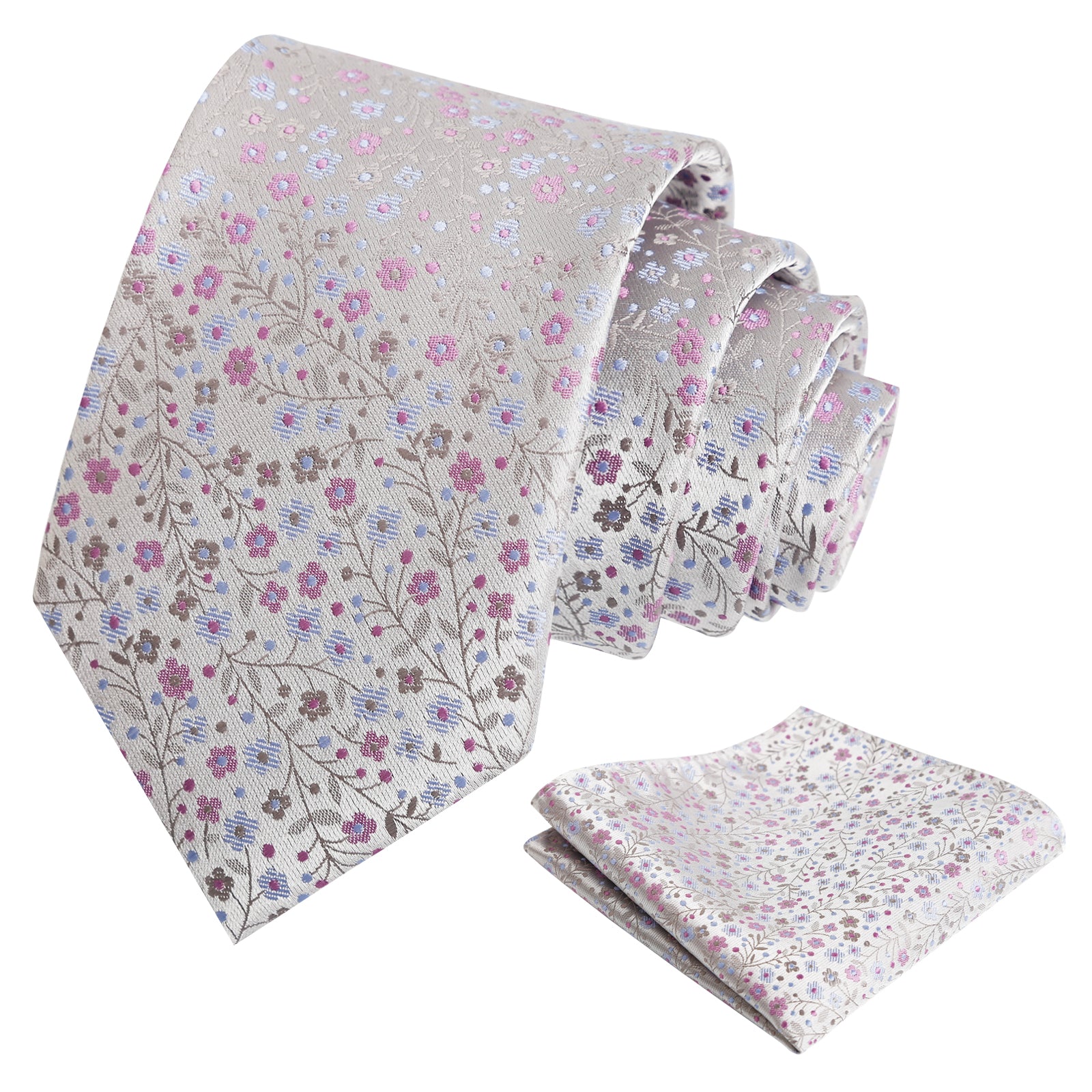 Mens 3.15" Exquisite Floral Tie with Small Flower Printed Pocket Square-142