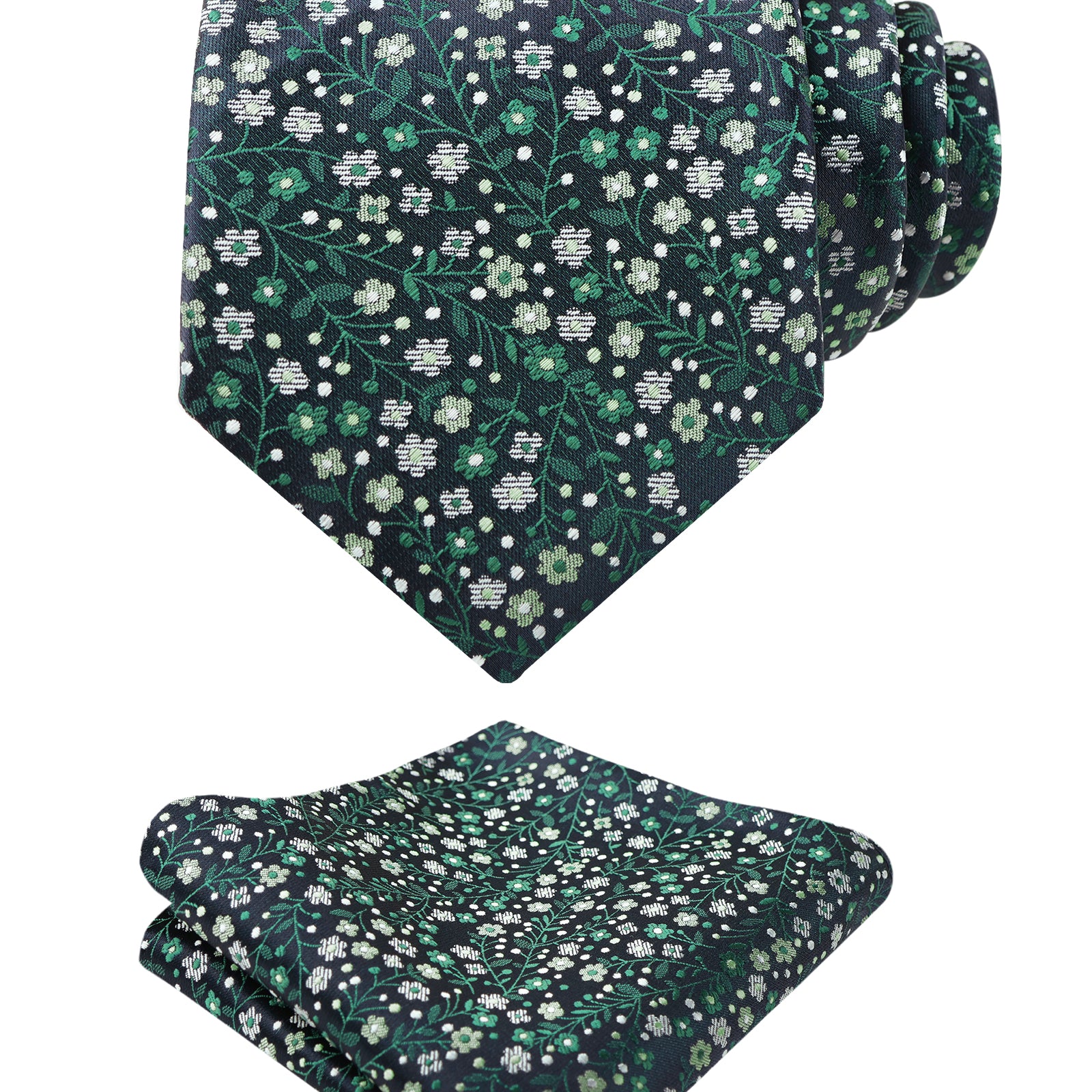 Mens 3.15inches Exquisite Floral Tie with Small Flower Printed Pocket Square-142
