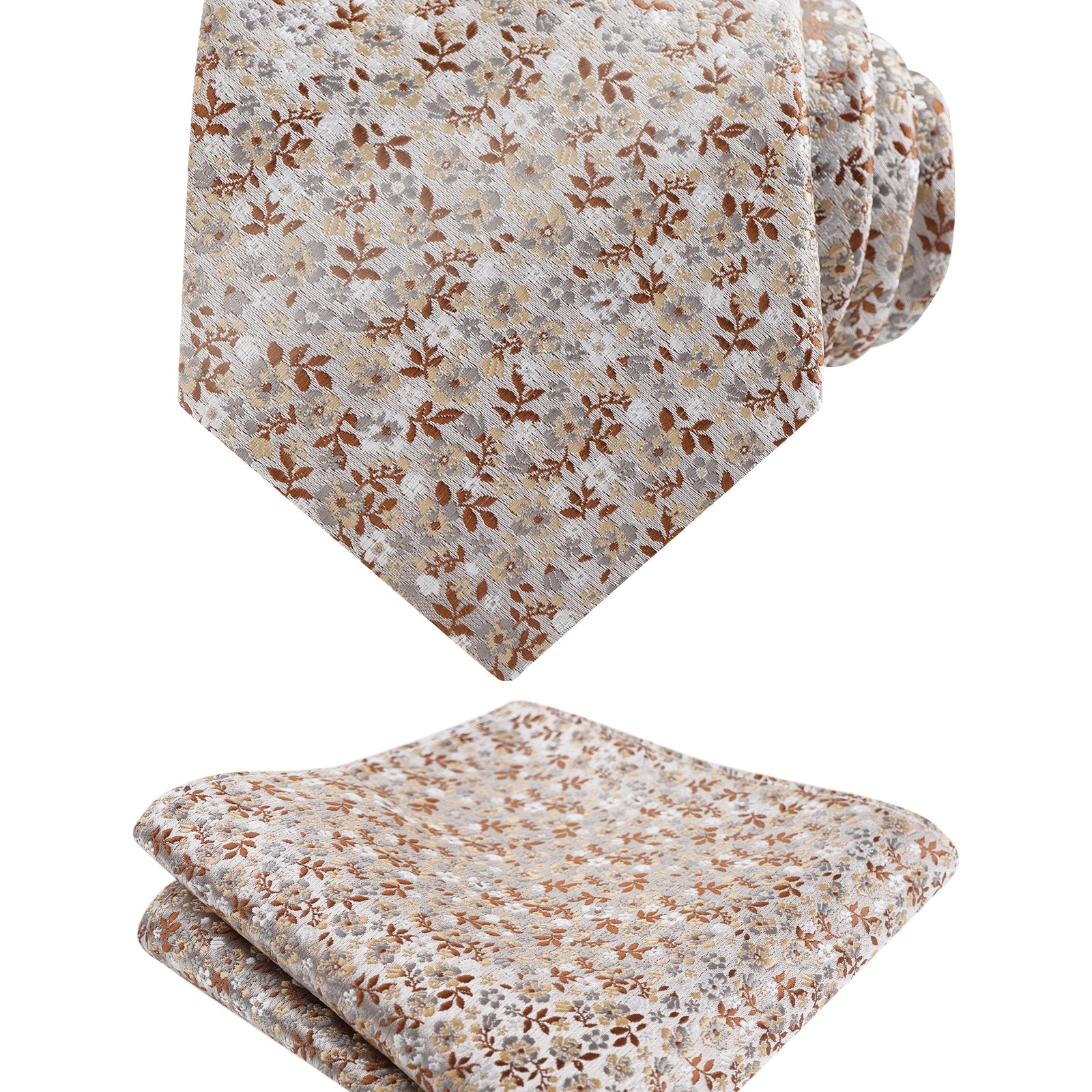 Mens 3.15inches Exquisite Floral Tie with Small Flower Printed Pocket Square-142