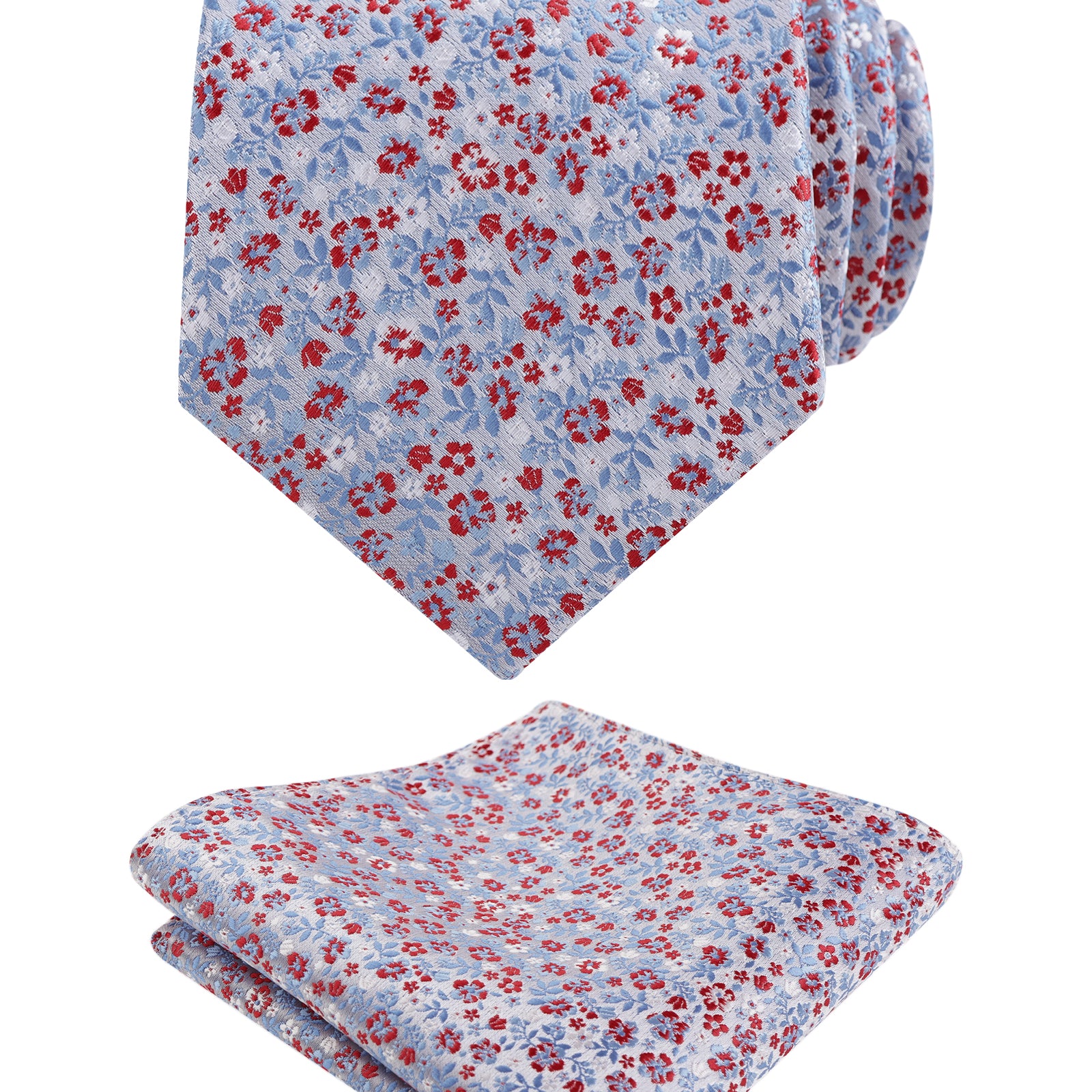 Mens 3.15inches Exquisite Floral Tie with Small Flower Printed Pocket Square-142