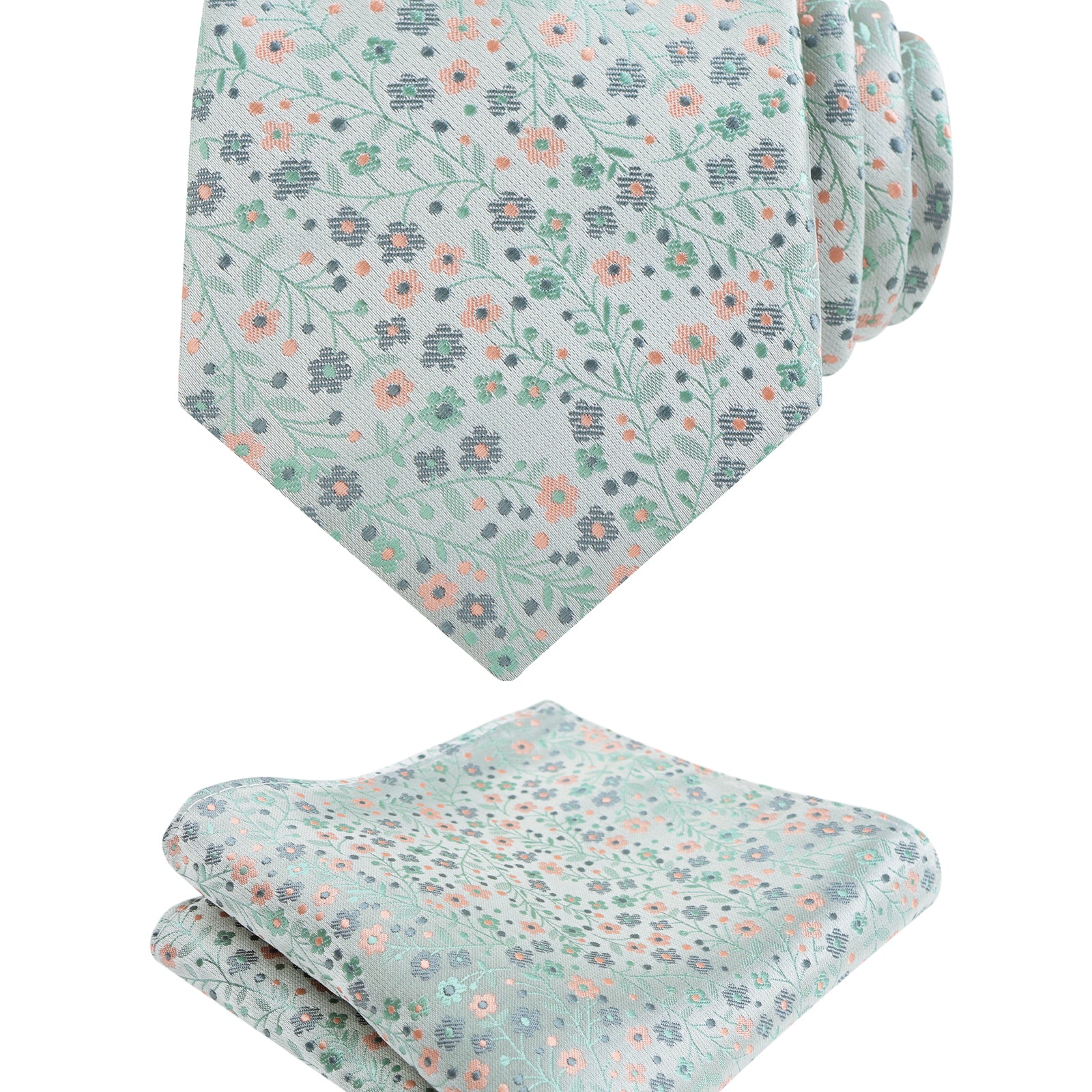 Mens 3.15" Exquisite Floral Tie with Small Flower Printed Pocket Square-142