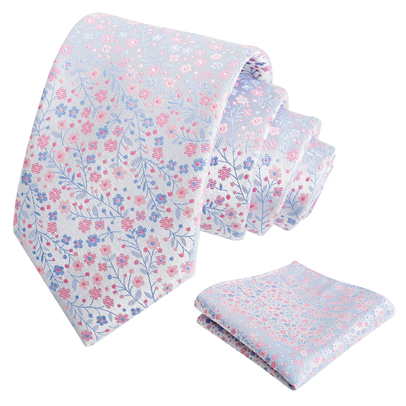 Mens 3.15" Exquisite Floral Tie with Small Flower Printed Pocket Square-142