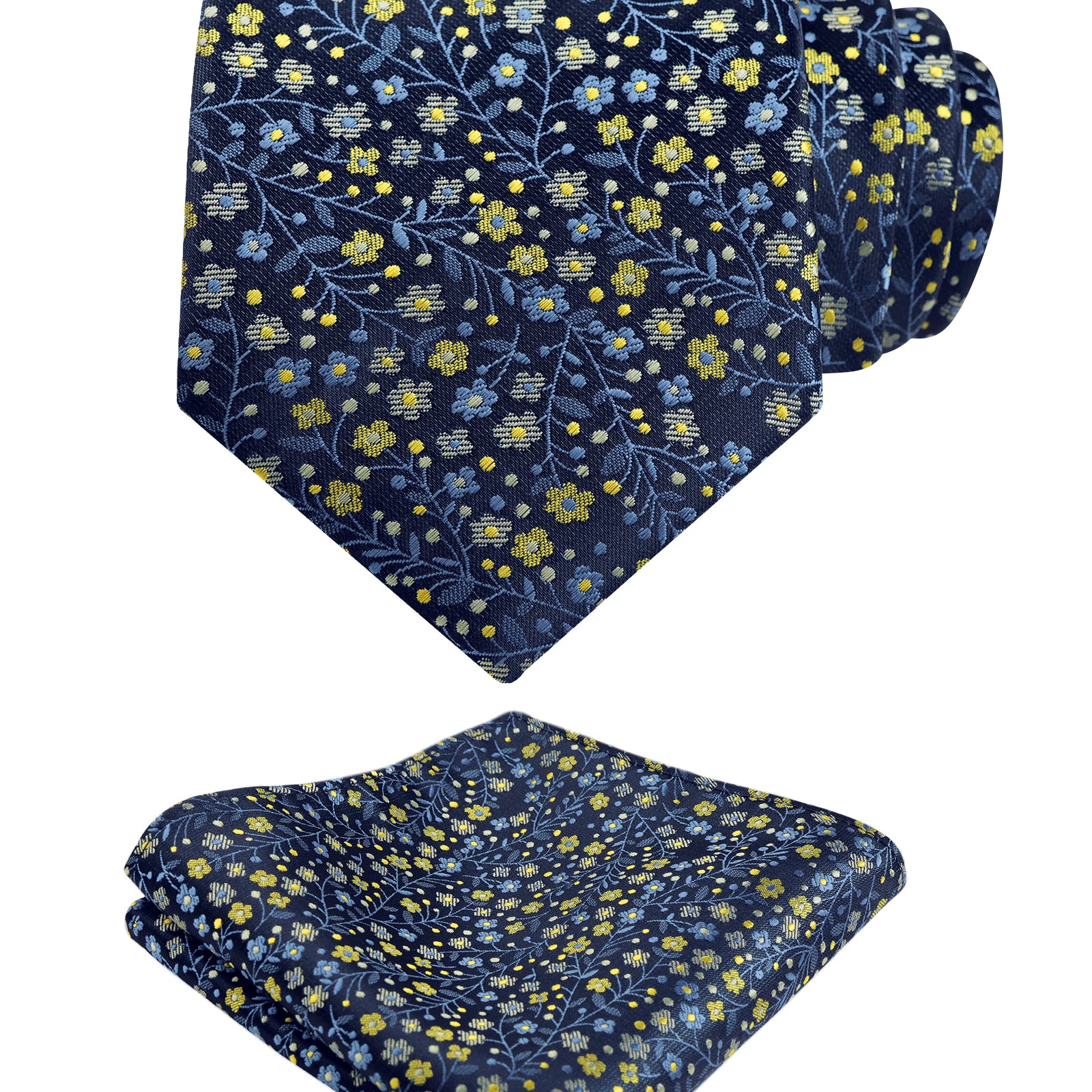 Mens 3.15inches Exquisite Floral Tie with Small Flower Printed Pocket Square-142