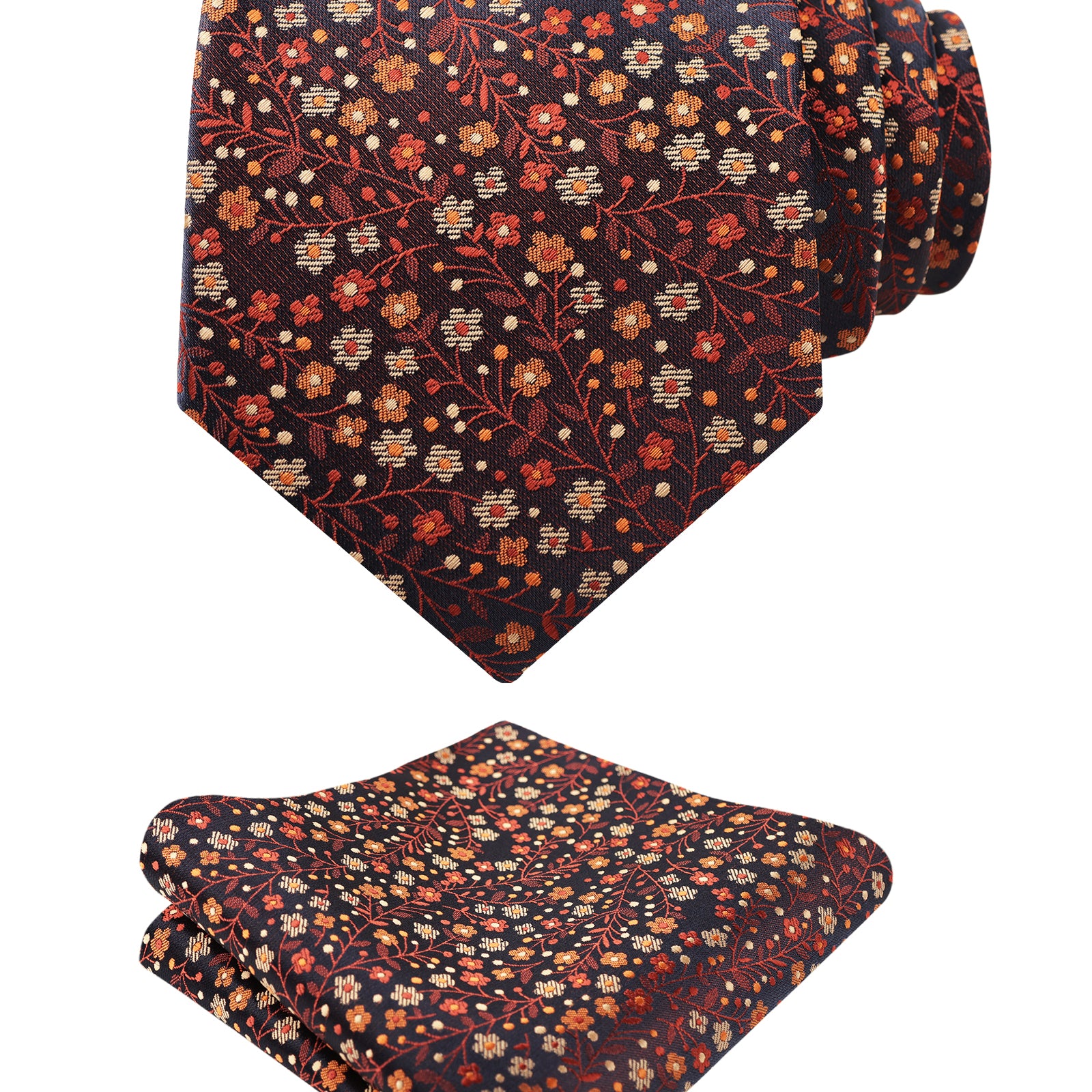 Mens 3.15inches Exquisite Floral Tie with Small Flower Printed Pocket Square-142