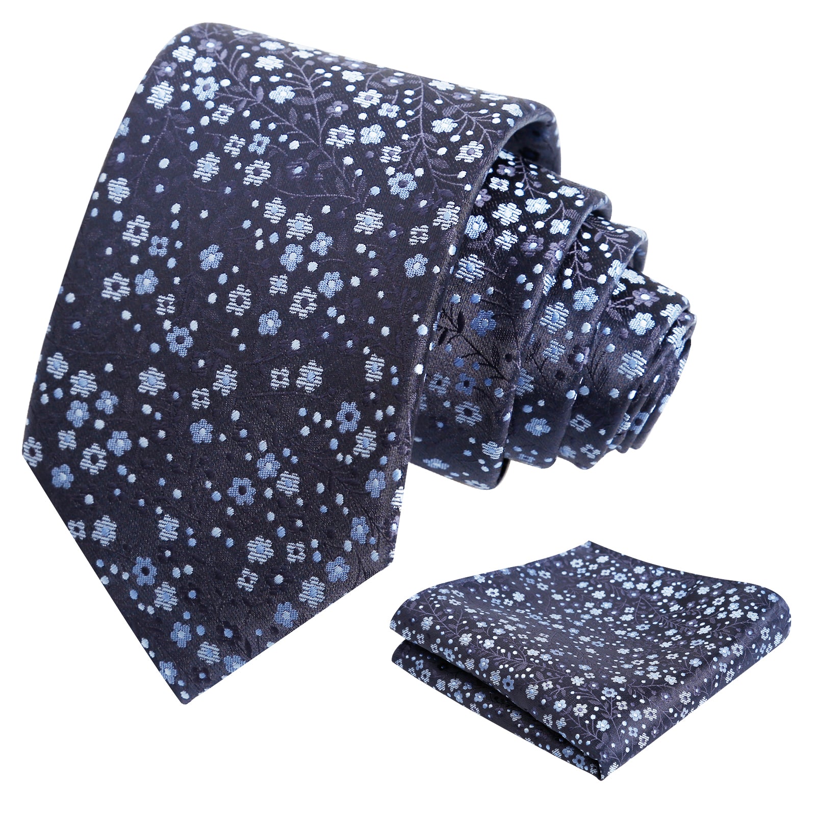 Mens 3.15" Exquisite Floral Tie with Small Flower Printed Pocket Square-142