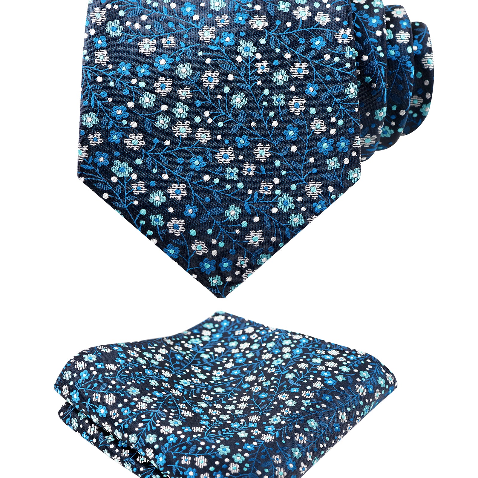 Mens 3.15inches Exquisite Floral Tie with Small Flower Printed Pocket Square-142