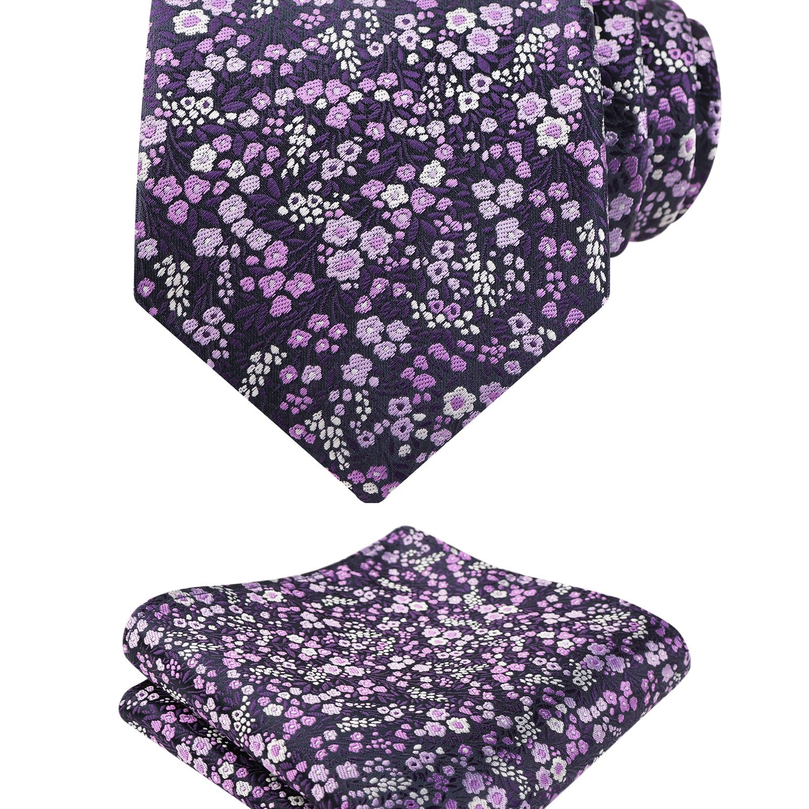 Mens 3.15inches Exquisite Floral Tie with Small Flower Printed Pocket Square-142