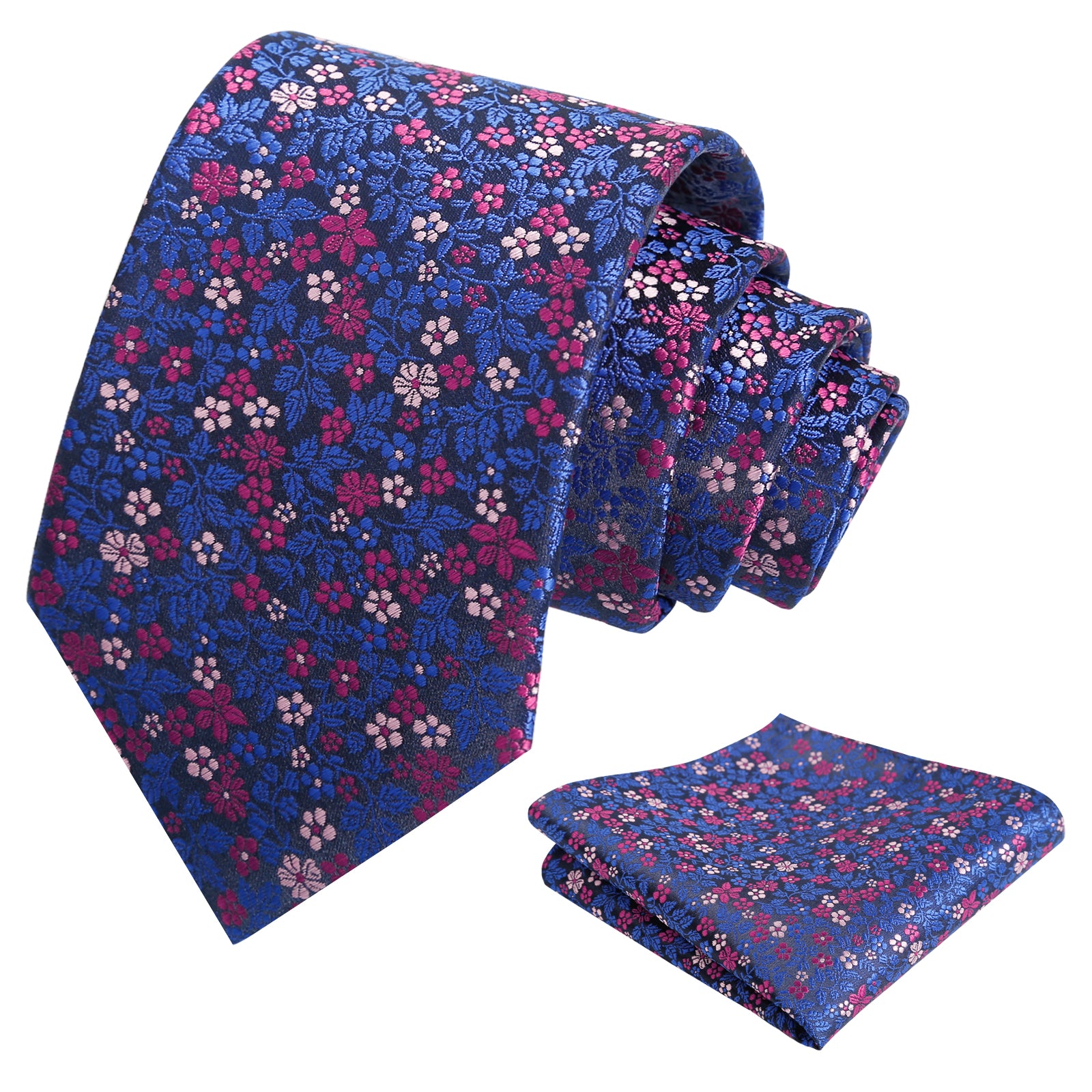 Mens 3.15" Exquisite Floral Tie with Small Flower Printed Pocket Square-142