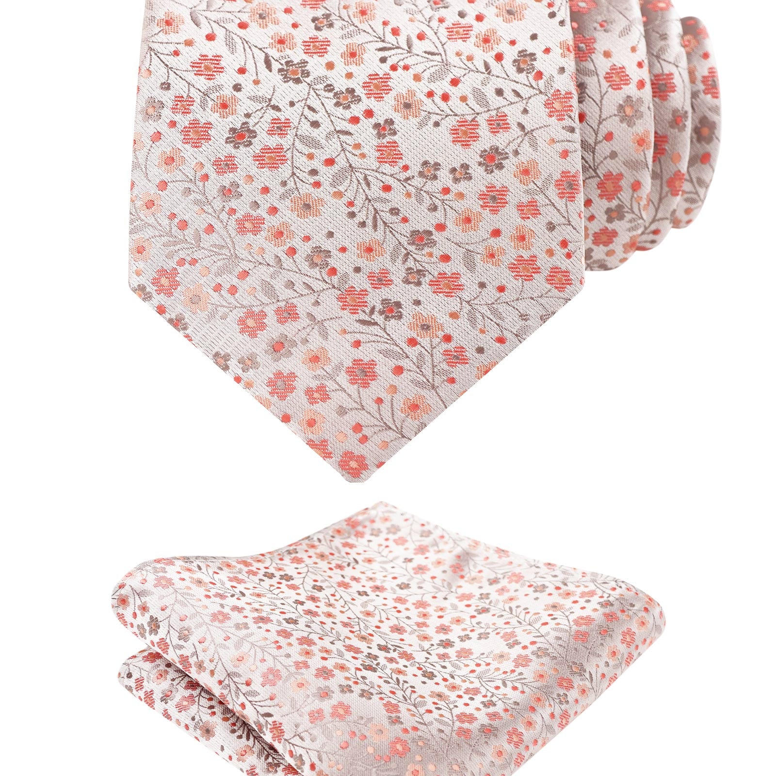 Mens 3.15" Exquisite Floral Tie with Small Flower Printed Pocket Square-142