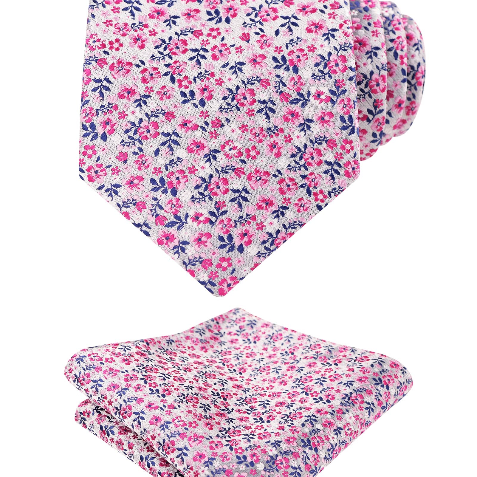 Mens 3.15" Exquisite Floral Tie with Small Flower Printed Pocket Square-142