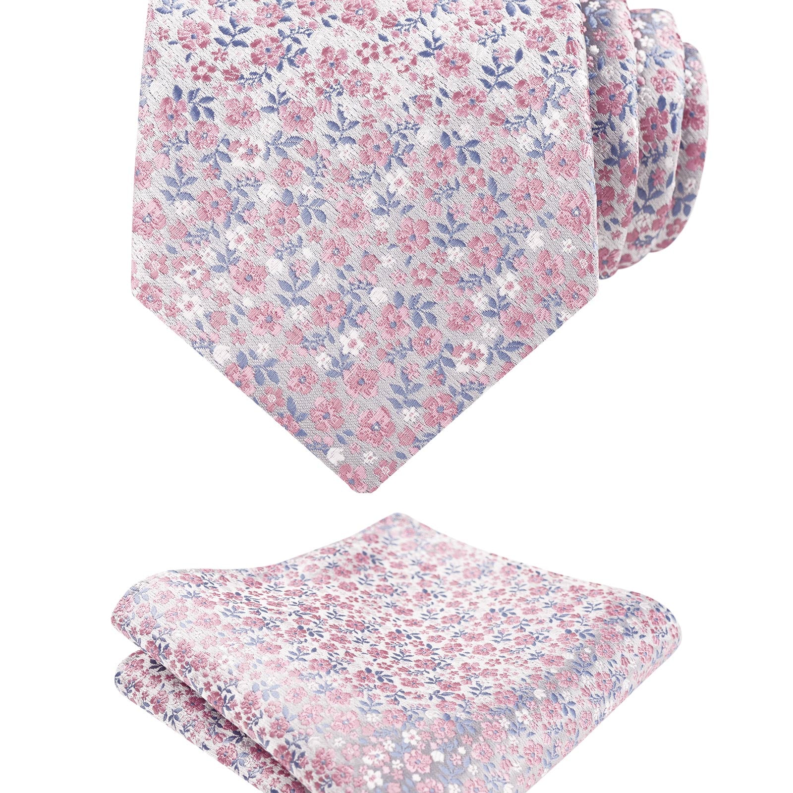 Mens 3.15" Exquisite Floral Tie with Small Flower Printed Pocket Square-142