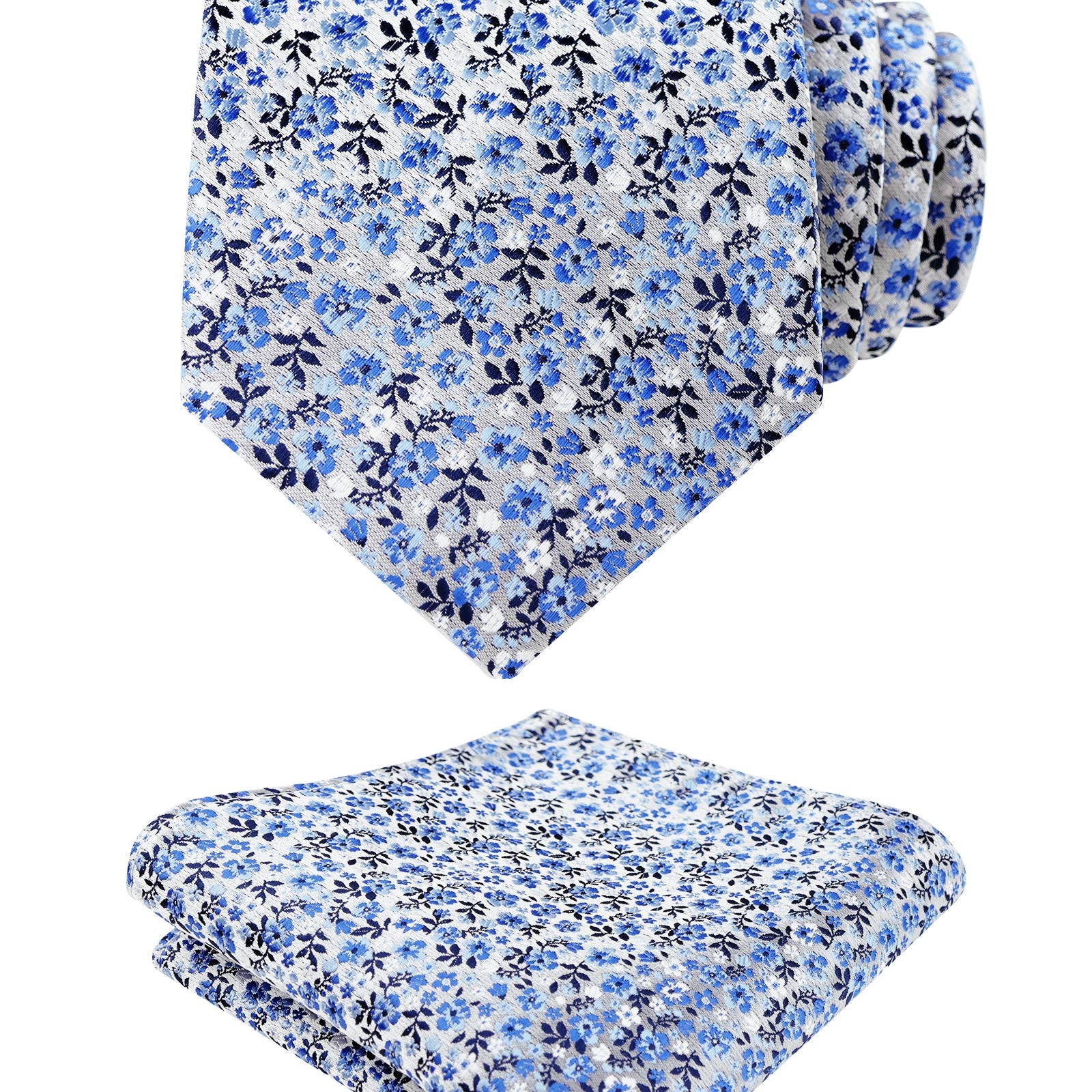 Mens 3.15inches Exquisite Floral Tie with Small Flower Printed Pocket Square-142