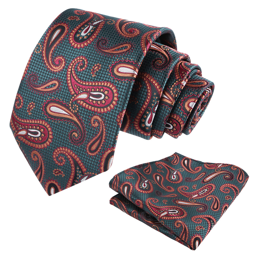 Mens Colorful Paisley Necktie and Pocket Square Sets-144