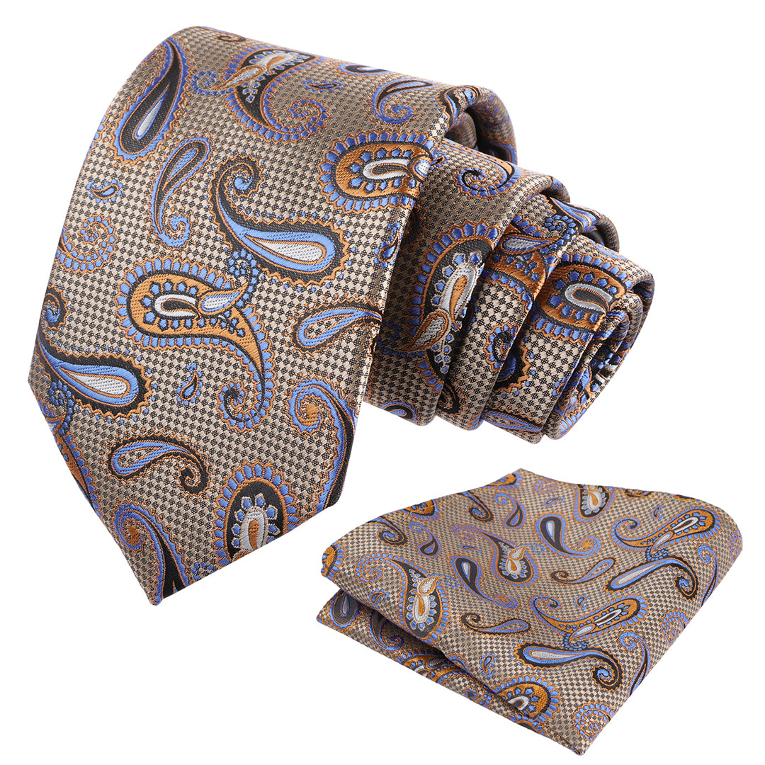 Mens Colorful Paisley Necktie and Pocket Square Sets-144