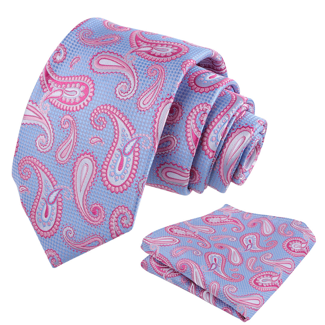 Mens Colorful Paisley Necktie and Pocket Square Sets-144