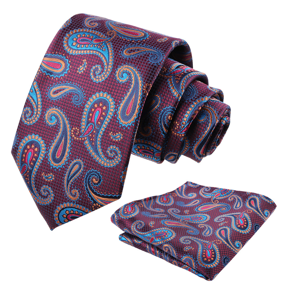 Mens Colorful Paisley Necktie and Pocket Square Sets-144