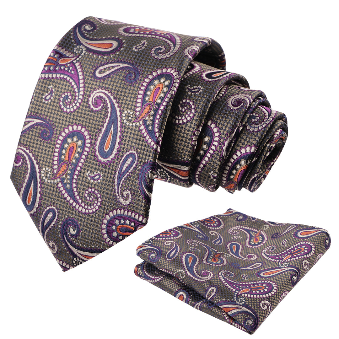 Mens Colorful Paisley Necktie and Pocket Square Sets-144