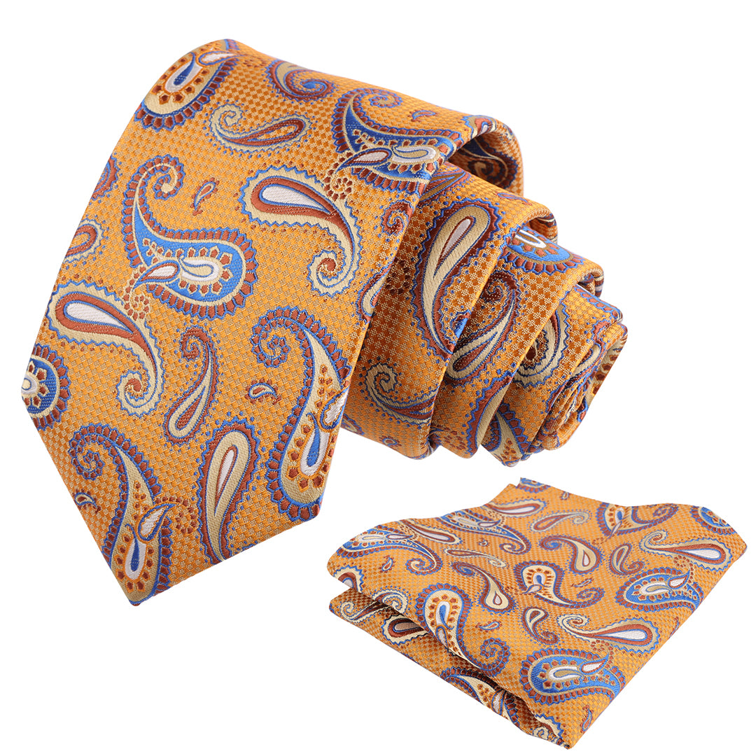 Mens Colorful Paisley Necktie and Pocket Square Sets-144