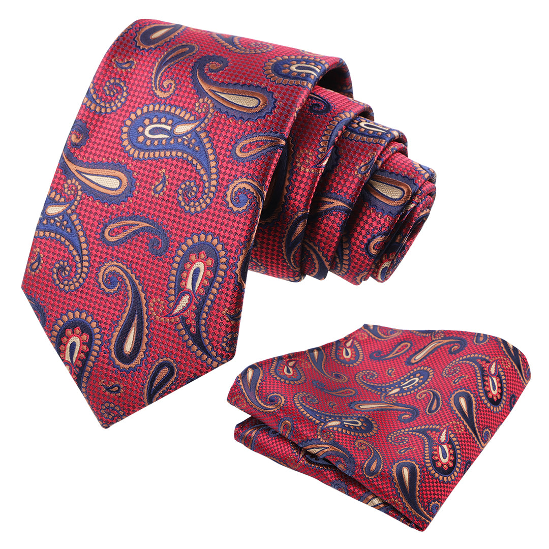 Mens Colorful Paisley Necktie and Pocket Square Sets-144