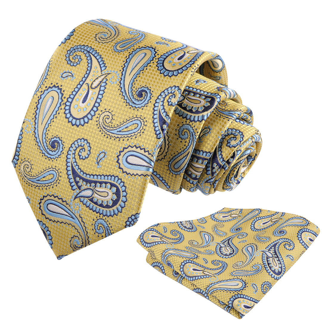 Mens Colorful Paisley Necktie and Pocket Square Sets-144