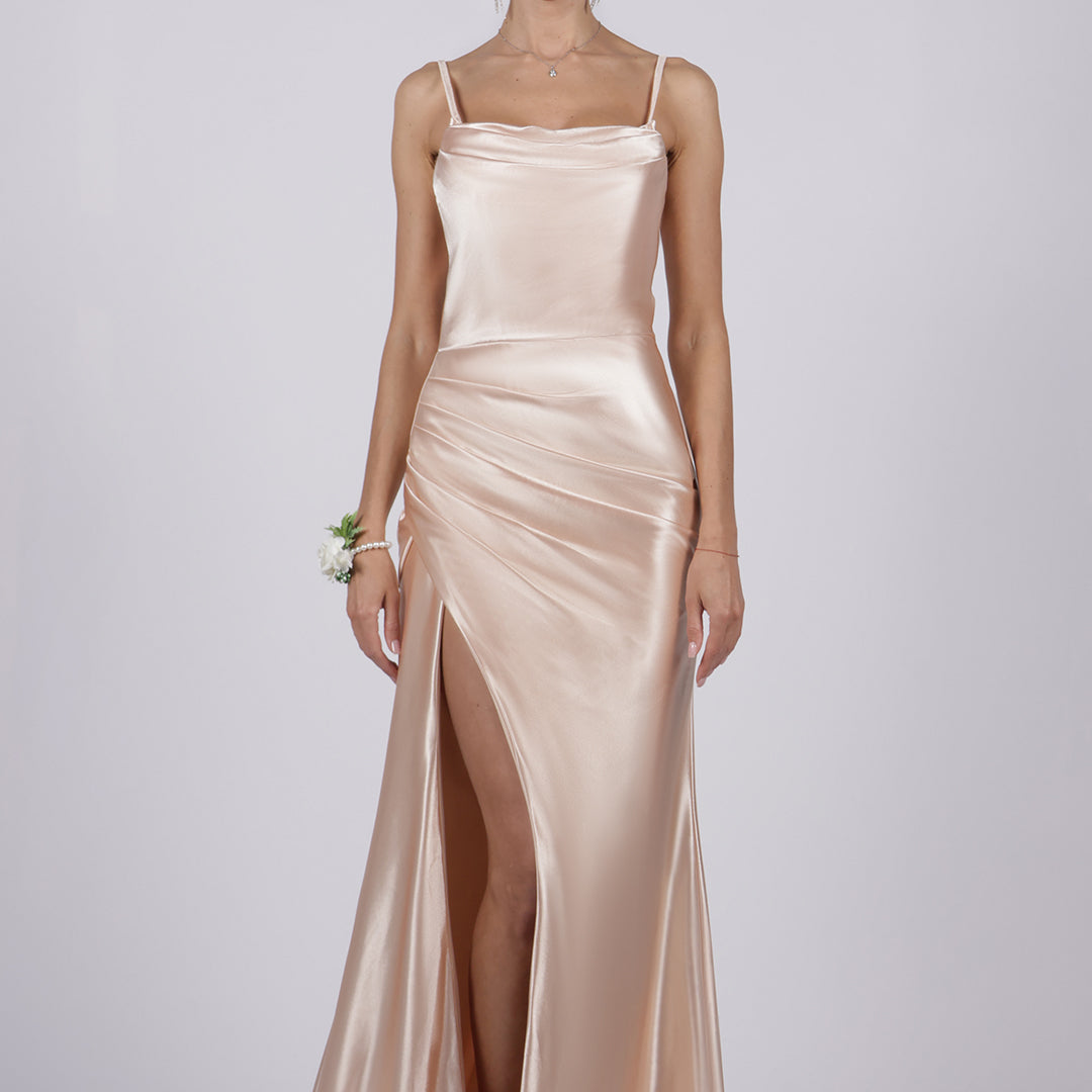 Mermaid Cowl Neck High Split Sweep Train Dresses