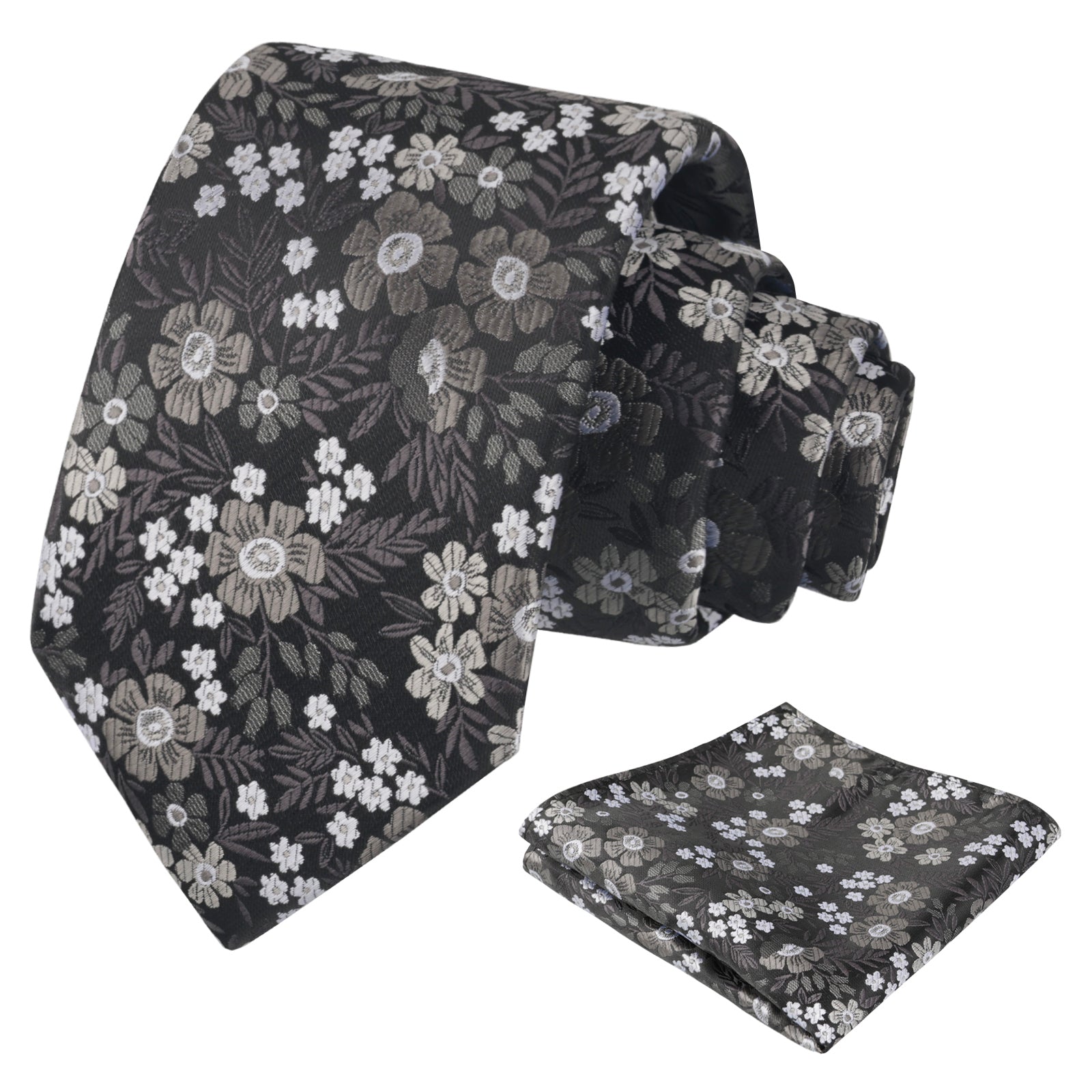 Men's 3.15'' Leaf Flower Pattern Tie with Floral Pocket Square Set, 146