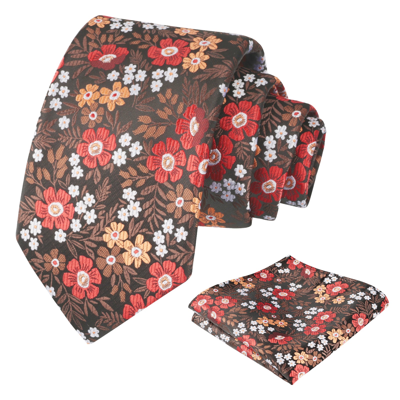 Men's 3.15'' Leaf Flower Pattern Tie with Floral Pocket Square Set, 146