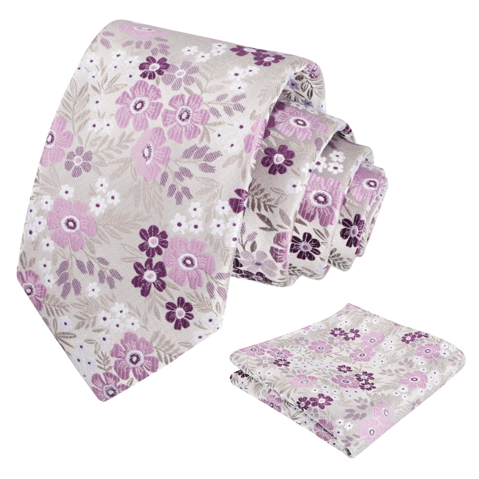 Men's 3.15'' Leaf Flower Pattern Tie with Floral Pocket Square Set, 146