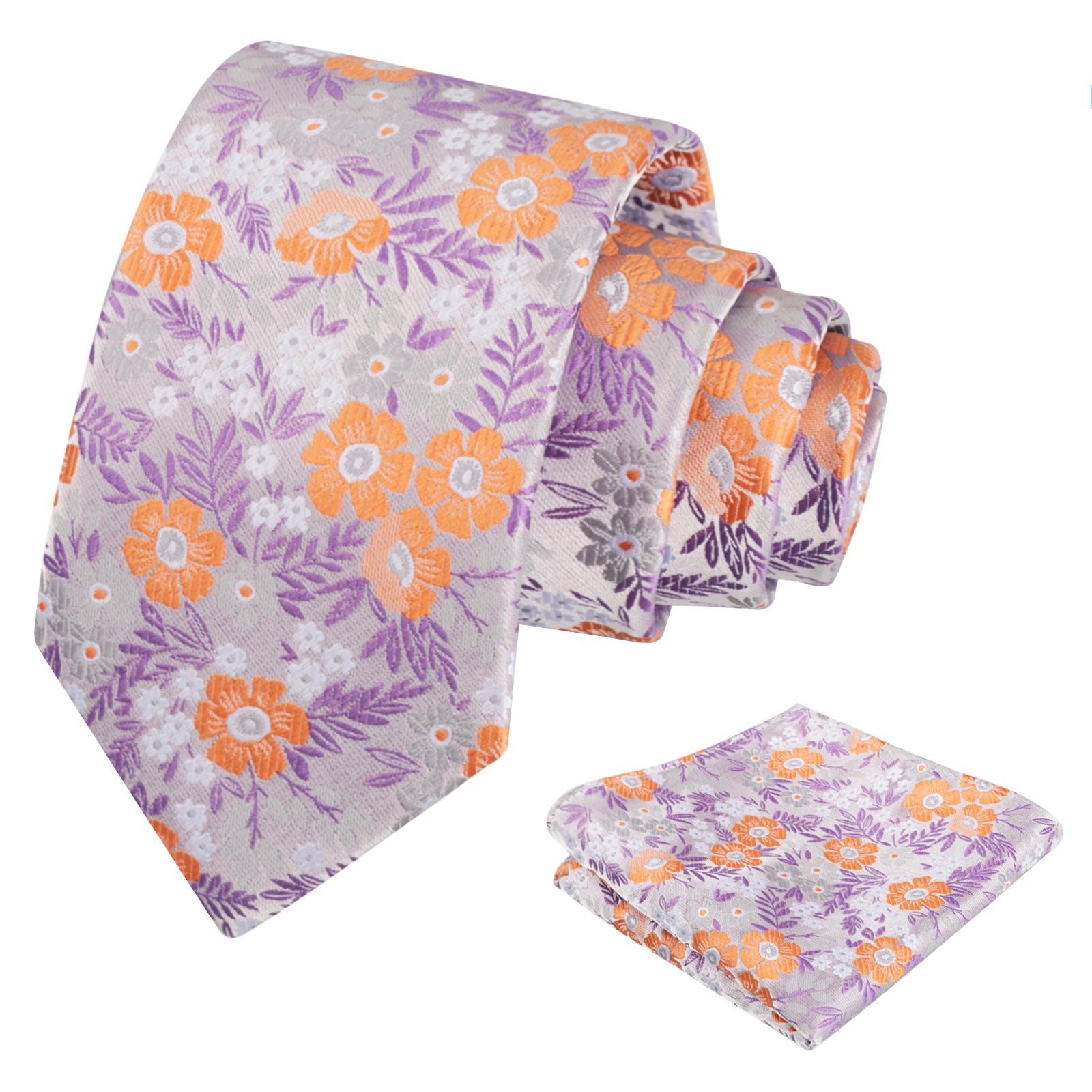 Men's 3.15'' Leaf Flower Pattern Tie with Floral Pocket Square Set, 146