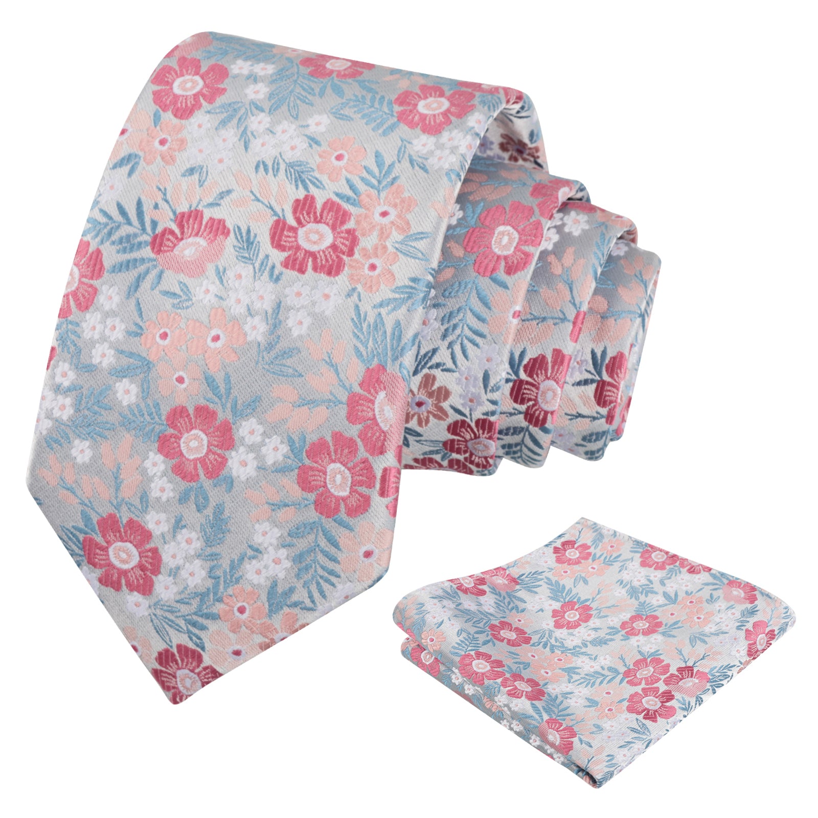 Men's 3.15'' Leaf Flower Pattern Tie with Floral Pocket Square Set, 146