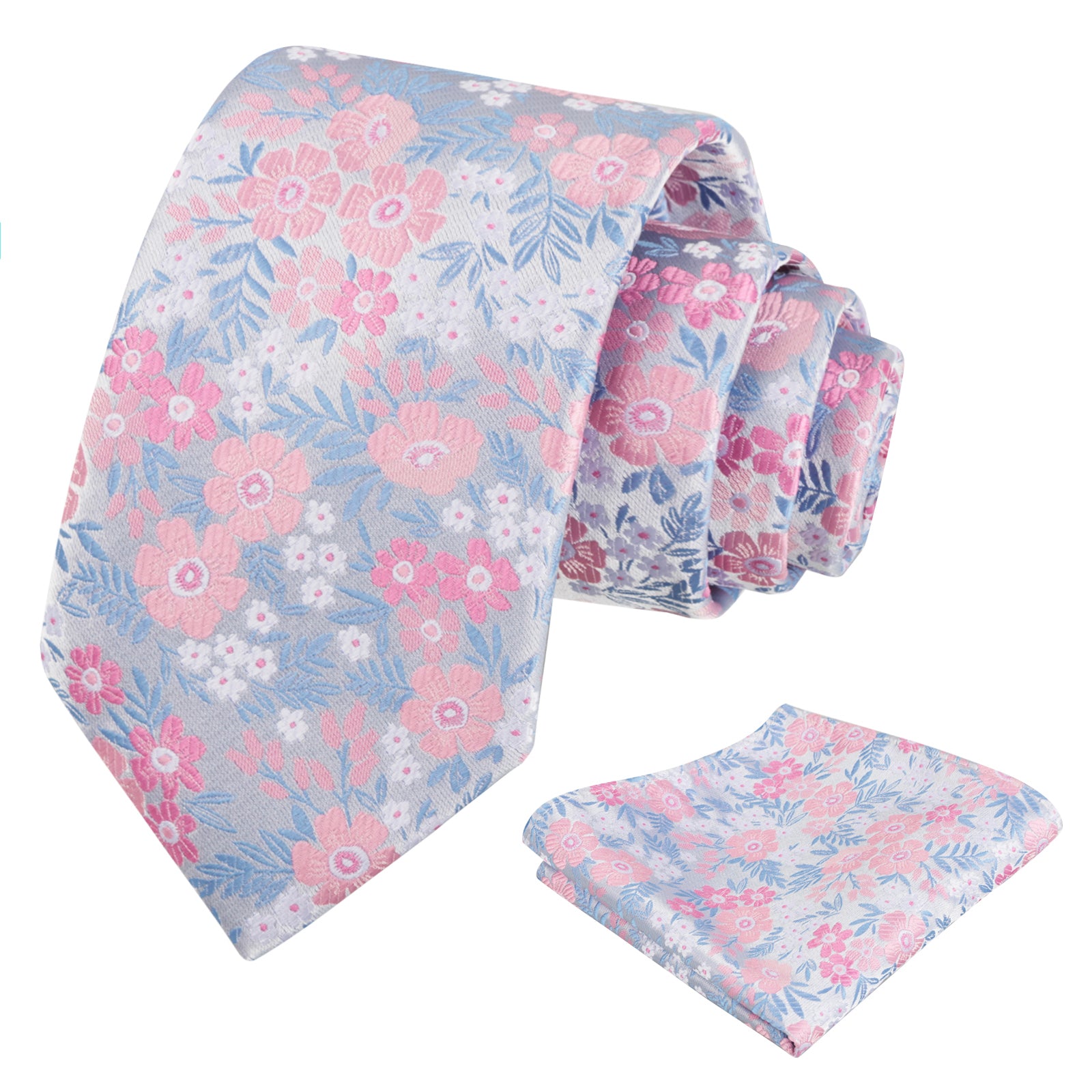 Men's 3.15'' Leaf Flower Pattern Tie with Floral Pocket Square Set, 146