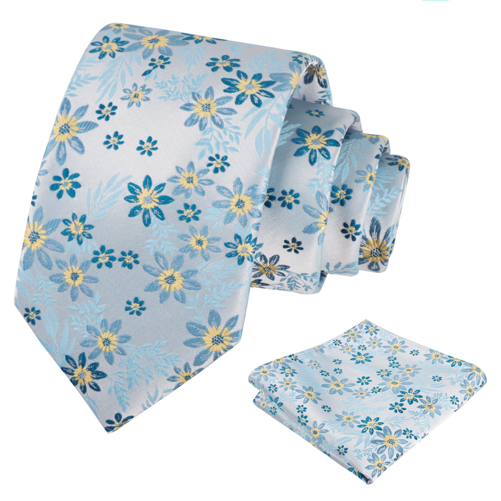 Men's 3.15'' Leaf Flower Pattern Tie with Floral Pocket Square Set, 146