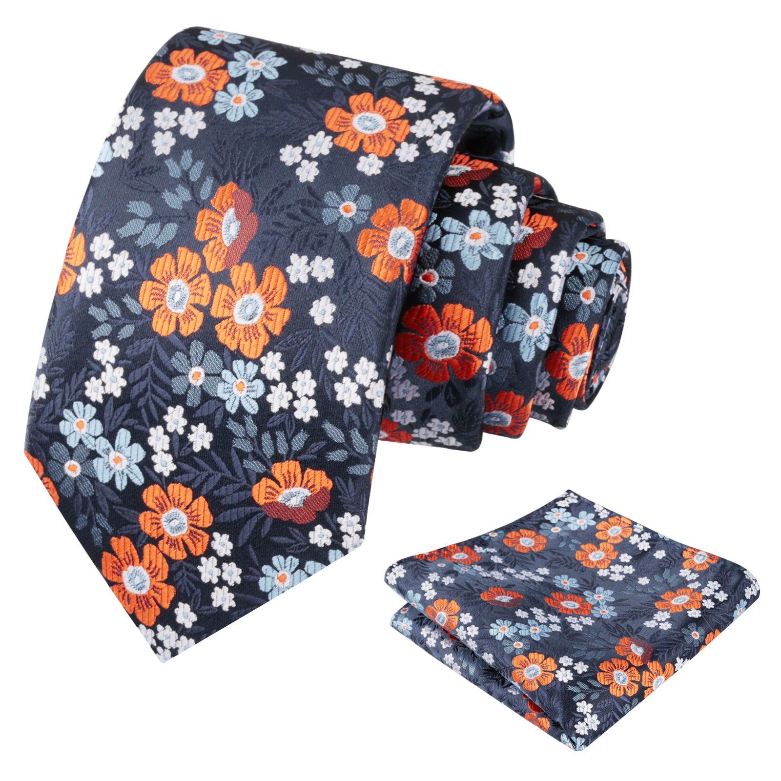 Men's 3.15'' Leaf Flower Pattern Tie with Floral Pocket Square Set, 146