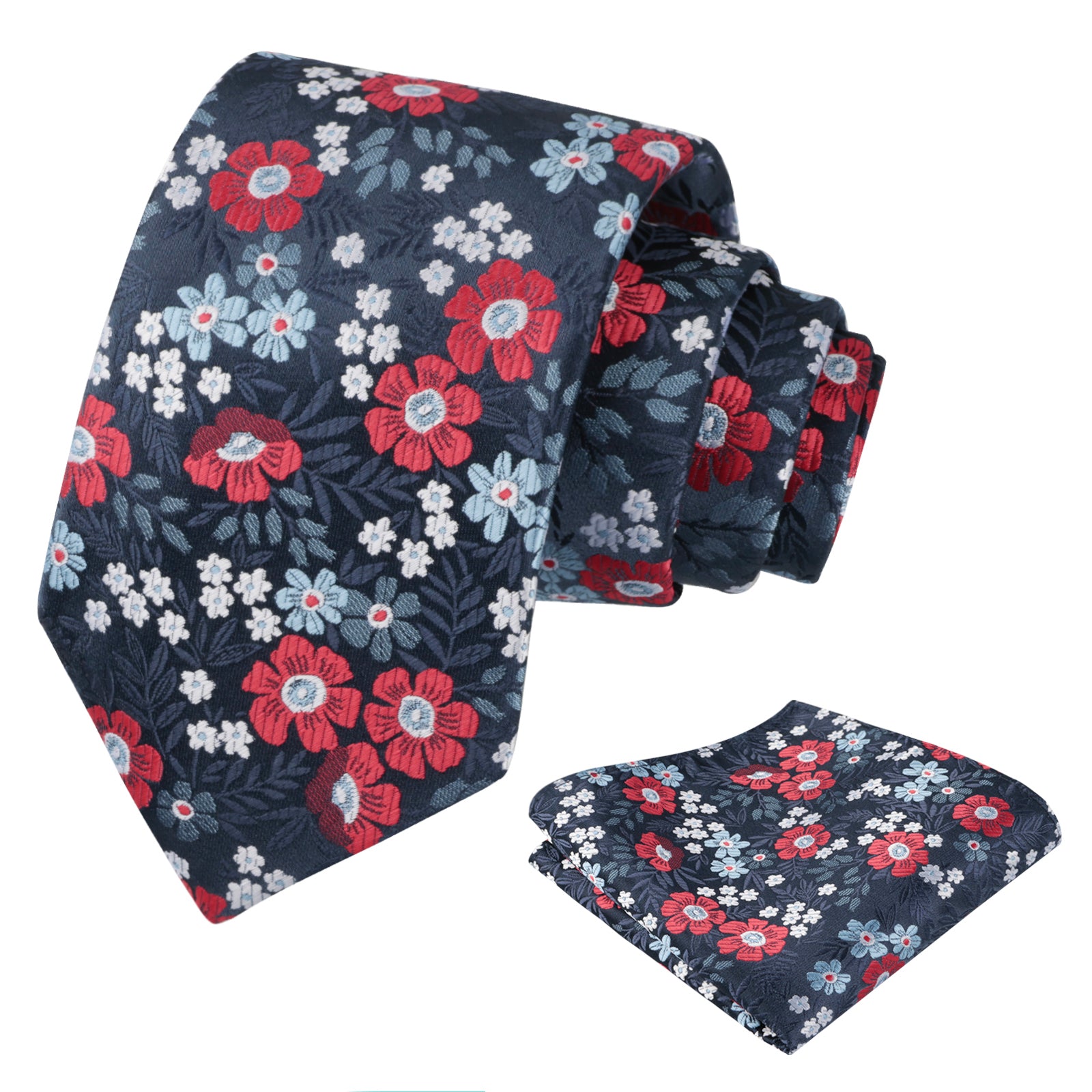 Men's 3.15'' Leaf Flower Pattern Tie with Floral Pocket Square Set, 146
