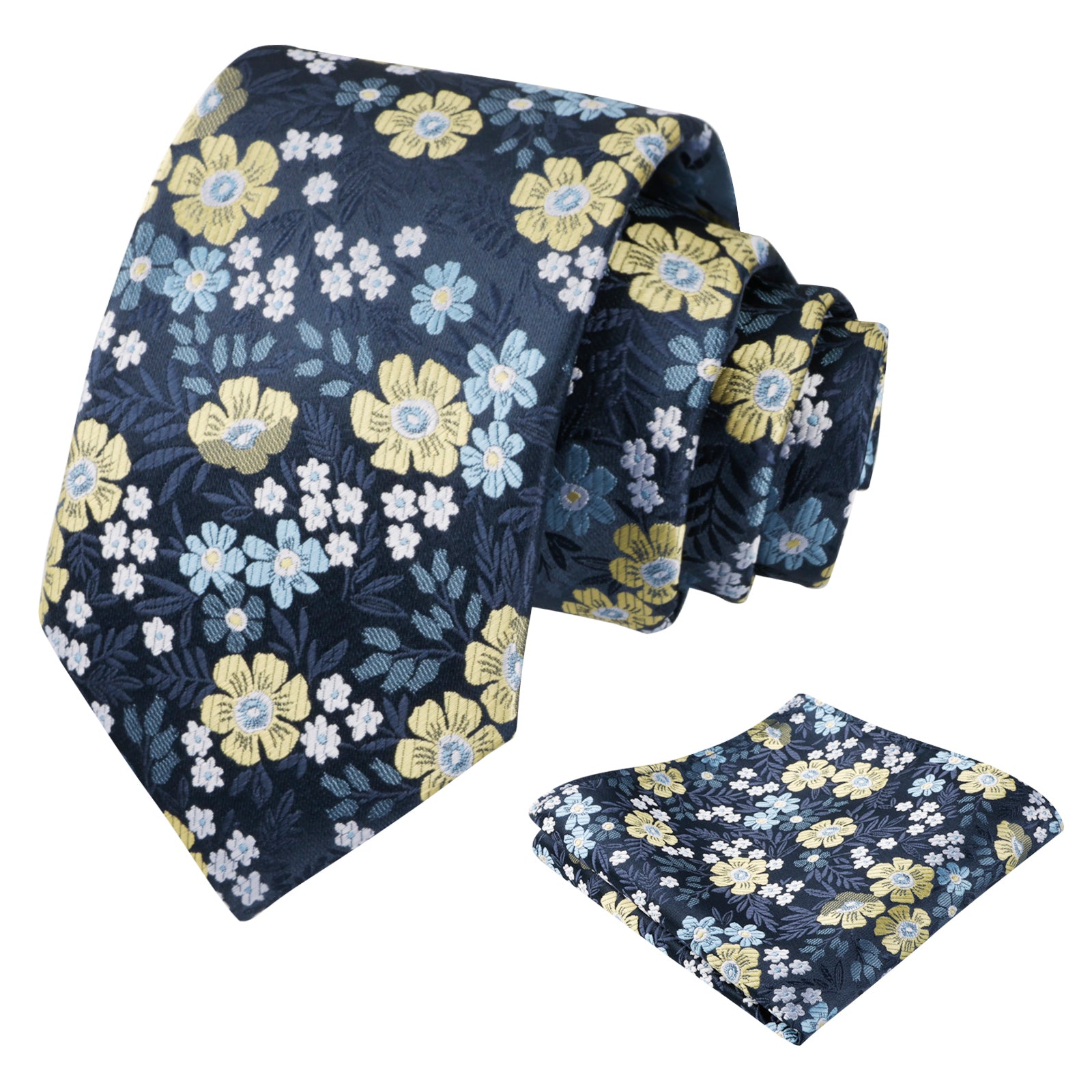 Men's 3.15'' Leaf Flower Pattern Tie with Floral Pocket Square Set, 146