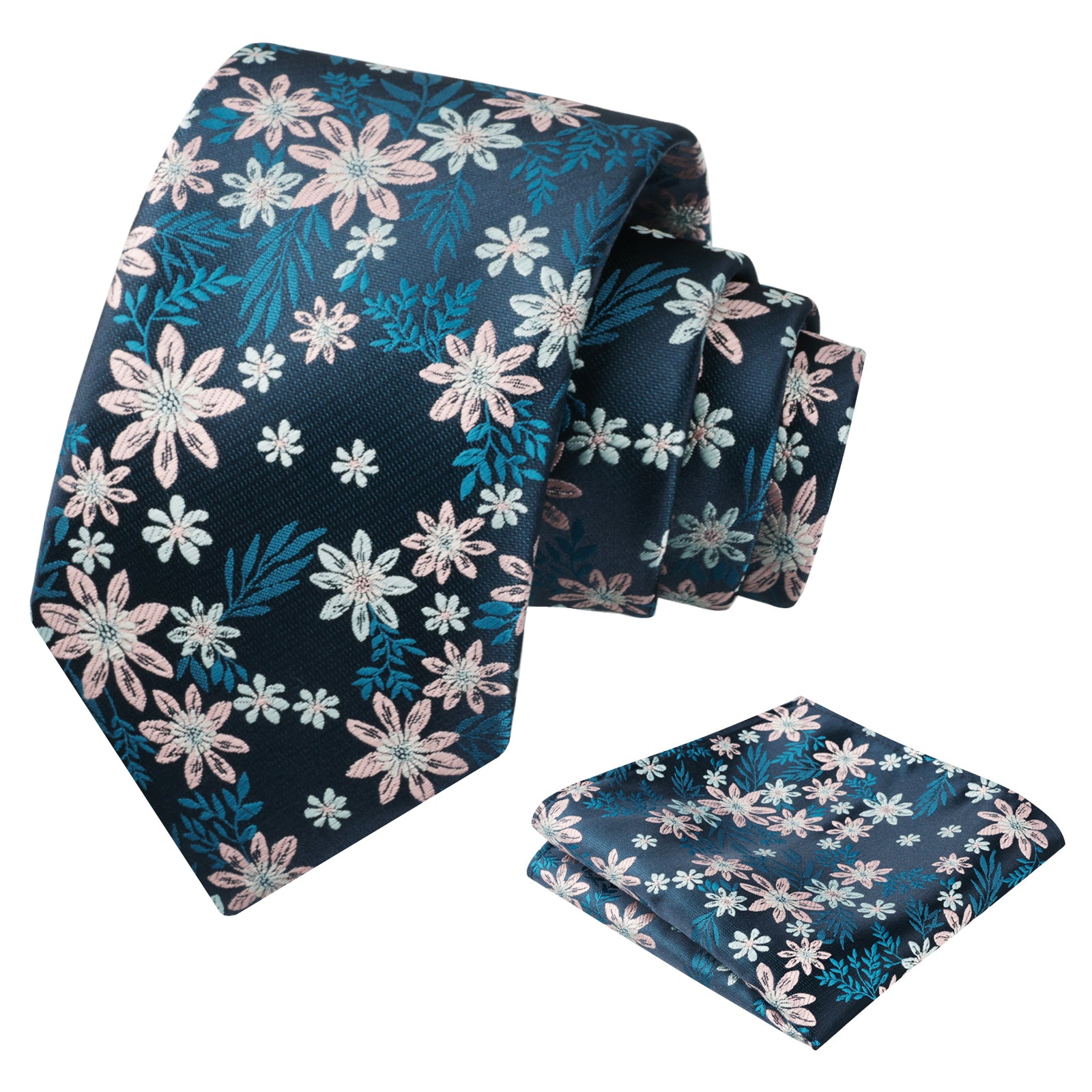 Men's 3.15'' Leaf Flower Pattern Tie with Floral Pocket Square Set, 146