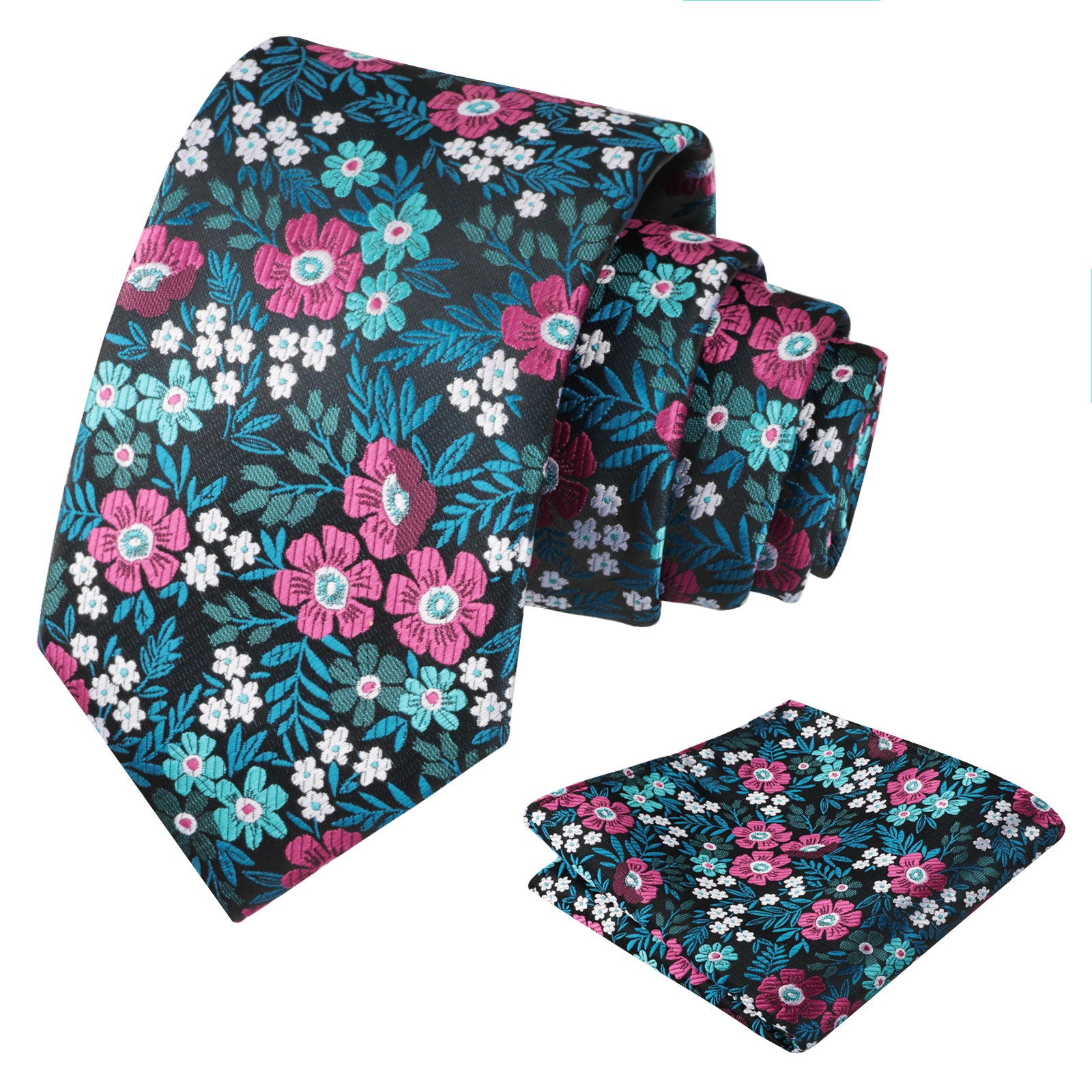 Men's 3.15'' Leaf Flower Pattern Tie with Floral Pocket Square Set, 146