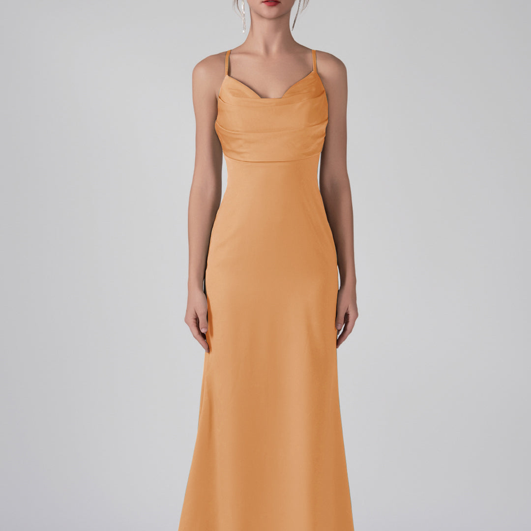 Spaghetti Straps Cowl Neck Ruffles Sheath Maxi Dress