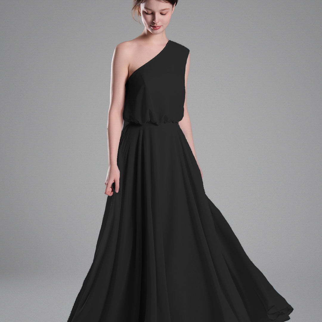 One-Shoulder Flowing Hem A-Line Dresses