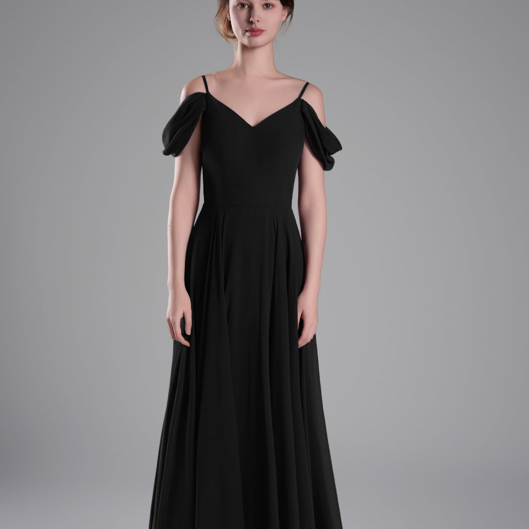 Off-Shoulder Draped Back A-Line Dresses