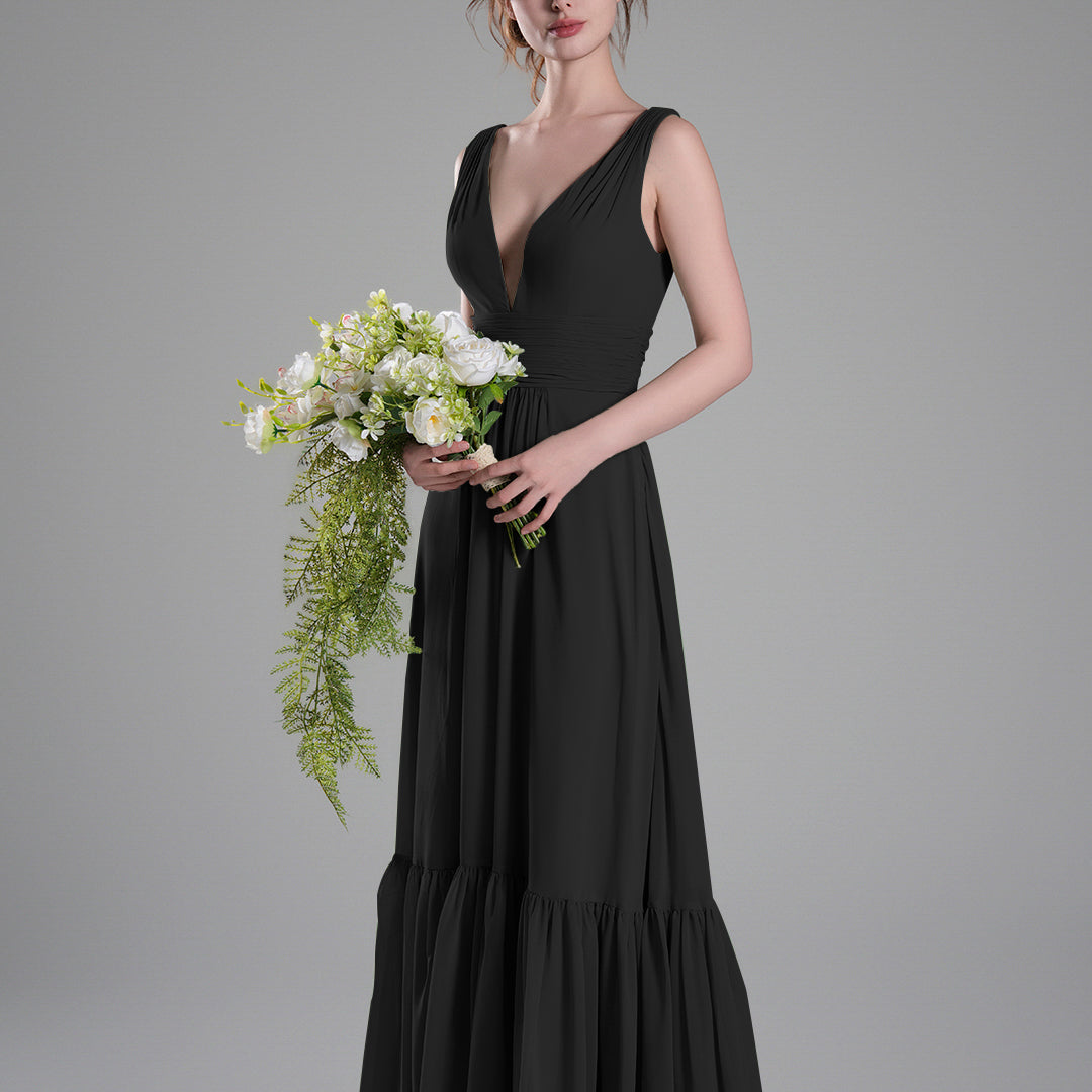 Sexy V-Neck Patchwork Chiffon Maxi Dress