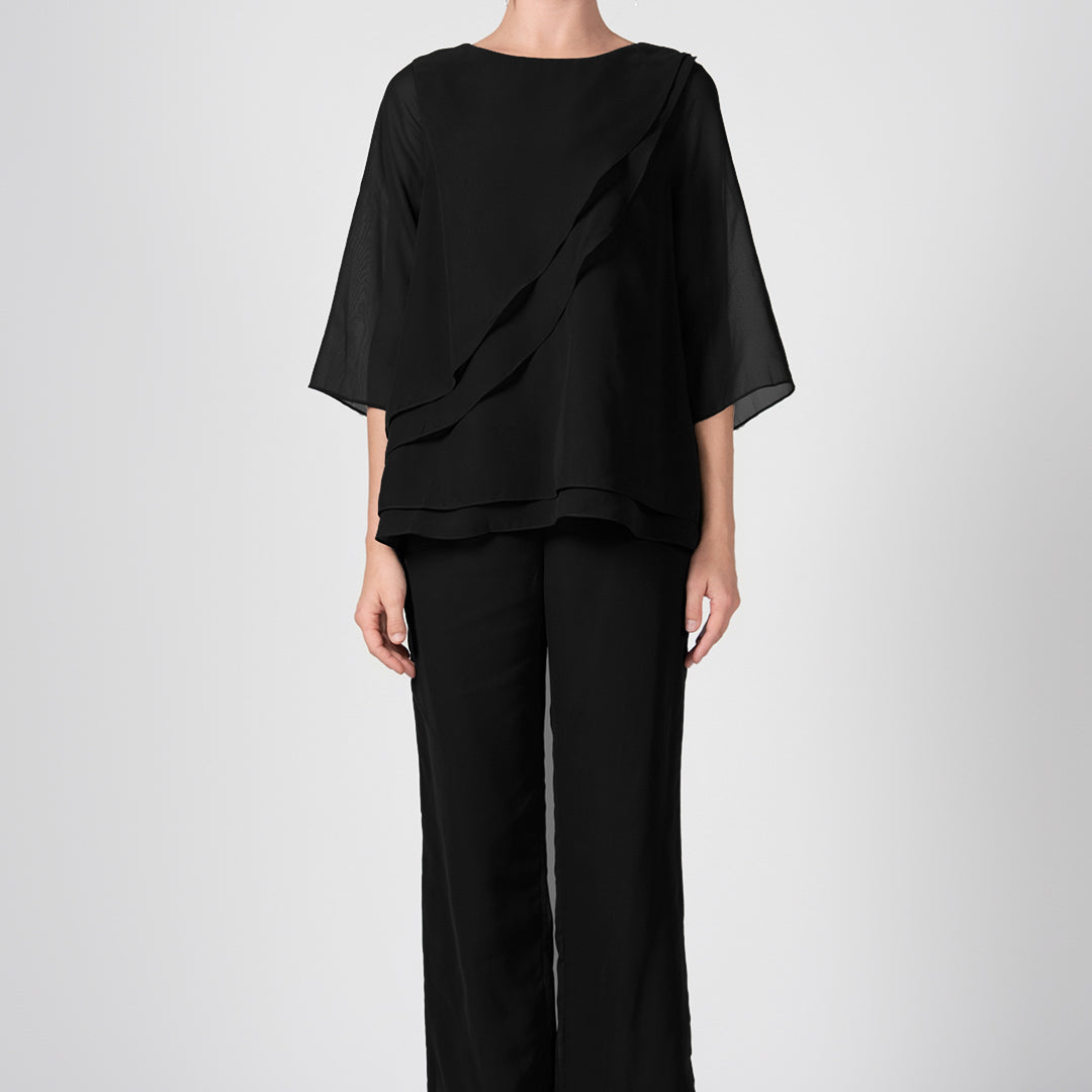 2-Piece Mother of the Bride Sheer Sleeve Pant Suits