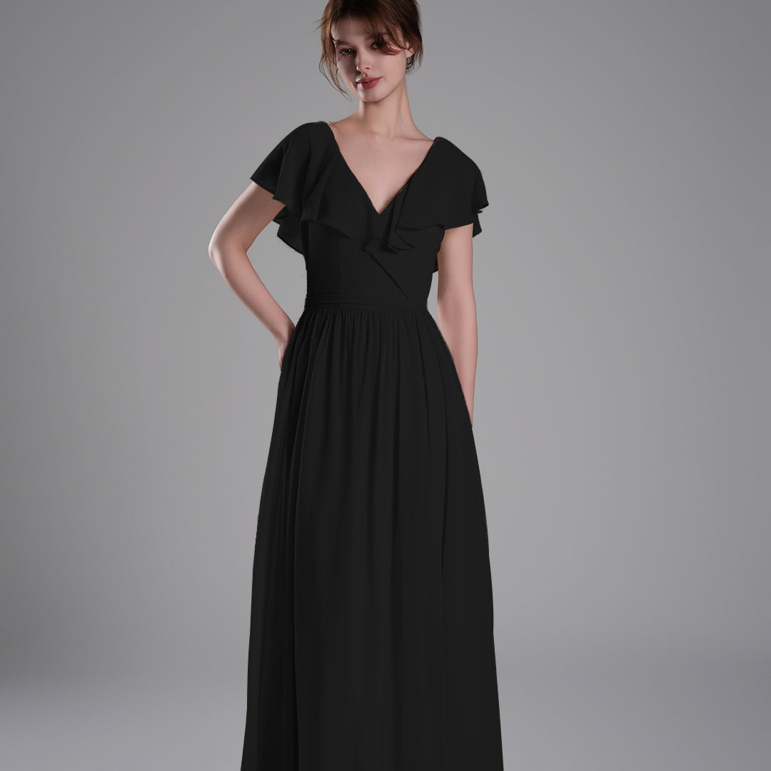 Deep V-Neckline Flutter Sleeves Tie Detail Dresses