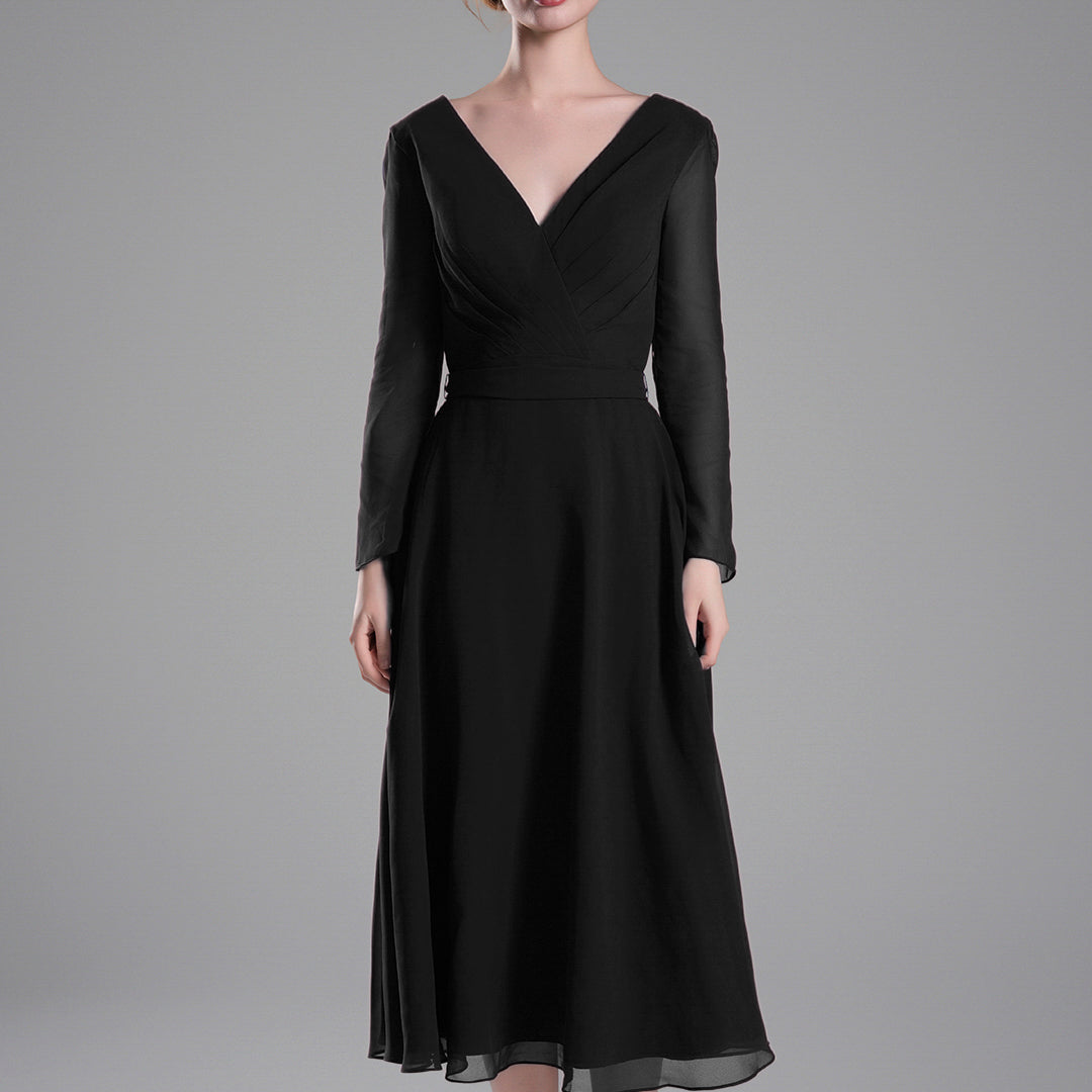 Flattering V-Neck Long Sleeves Tied Dresses